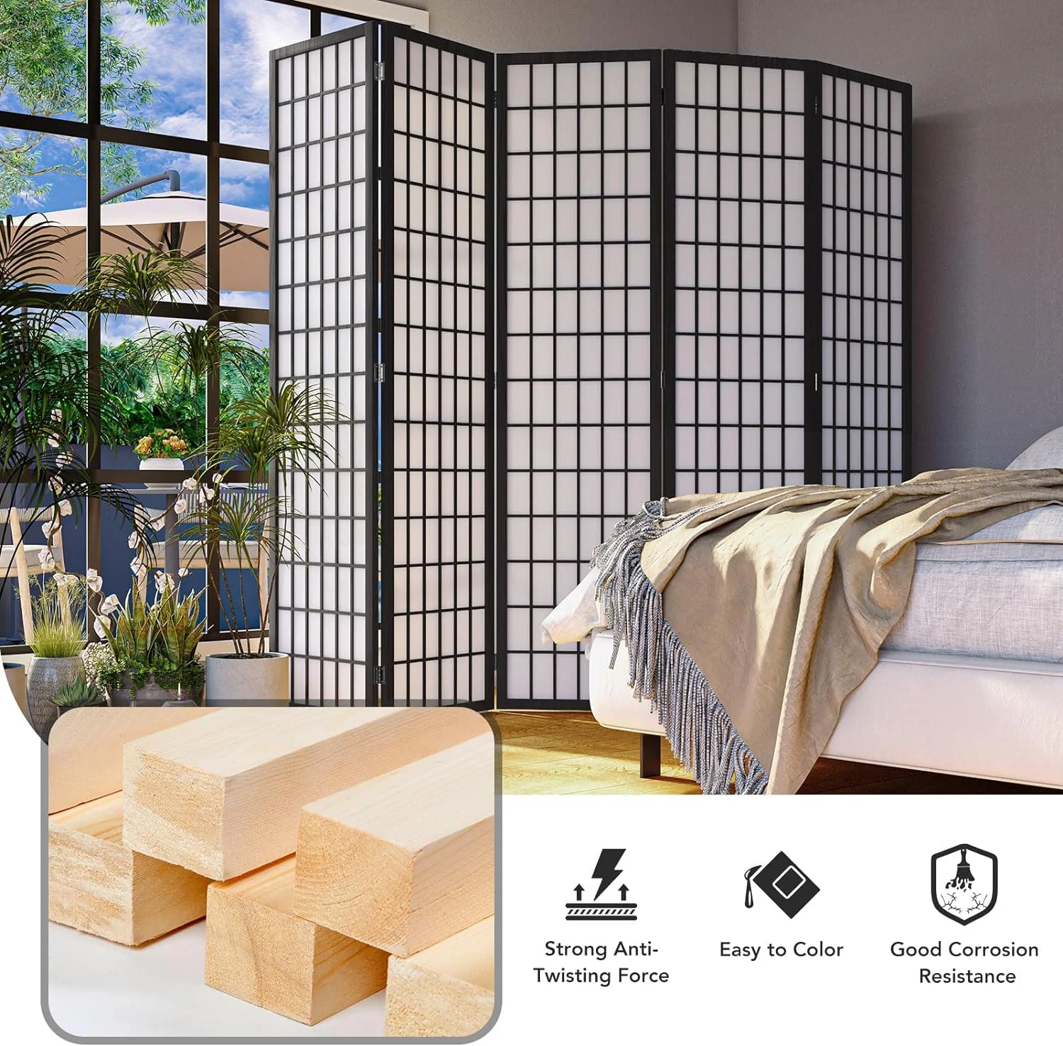 JOSTYLE Room Divider Wall Shoji Screen, 6 Panel Folding Privacy Screen for Room Separation, Japanese Wood Room Divider Screen, 5.9 Ft, Natural - Image 12