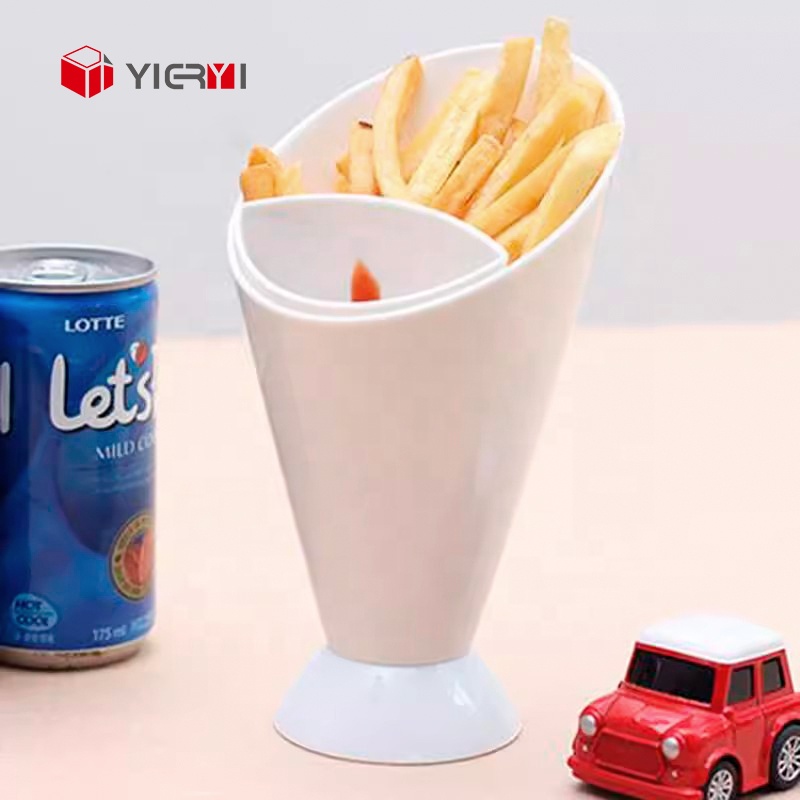 French Fries Holder Cup 2 in 1 Snack Cone Stand Remove Sauce Dip Fries Chips Finger Food Salad Cup Holder for Snack