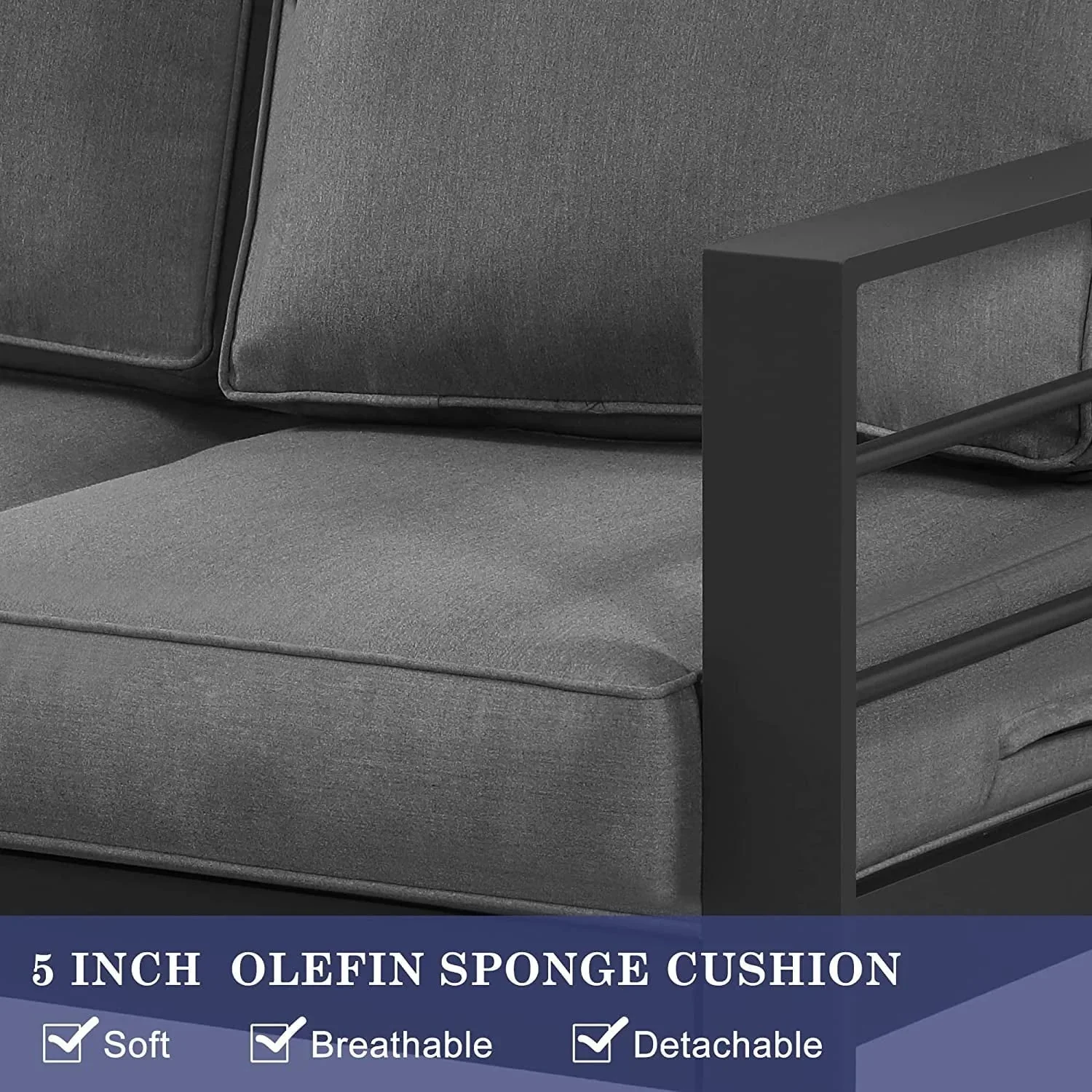 Superjoe Outdoor Patio Sofa 3 Seats Gray Aluminum With Dark Grey Cushions - Image 7 Superjoe Outdoor Patio Sofa 3 Seats Gray Aluminum With Dark Grey Cushions - Image 7