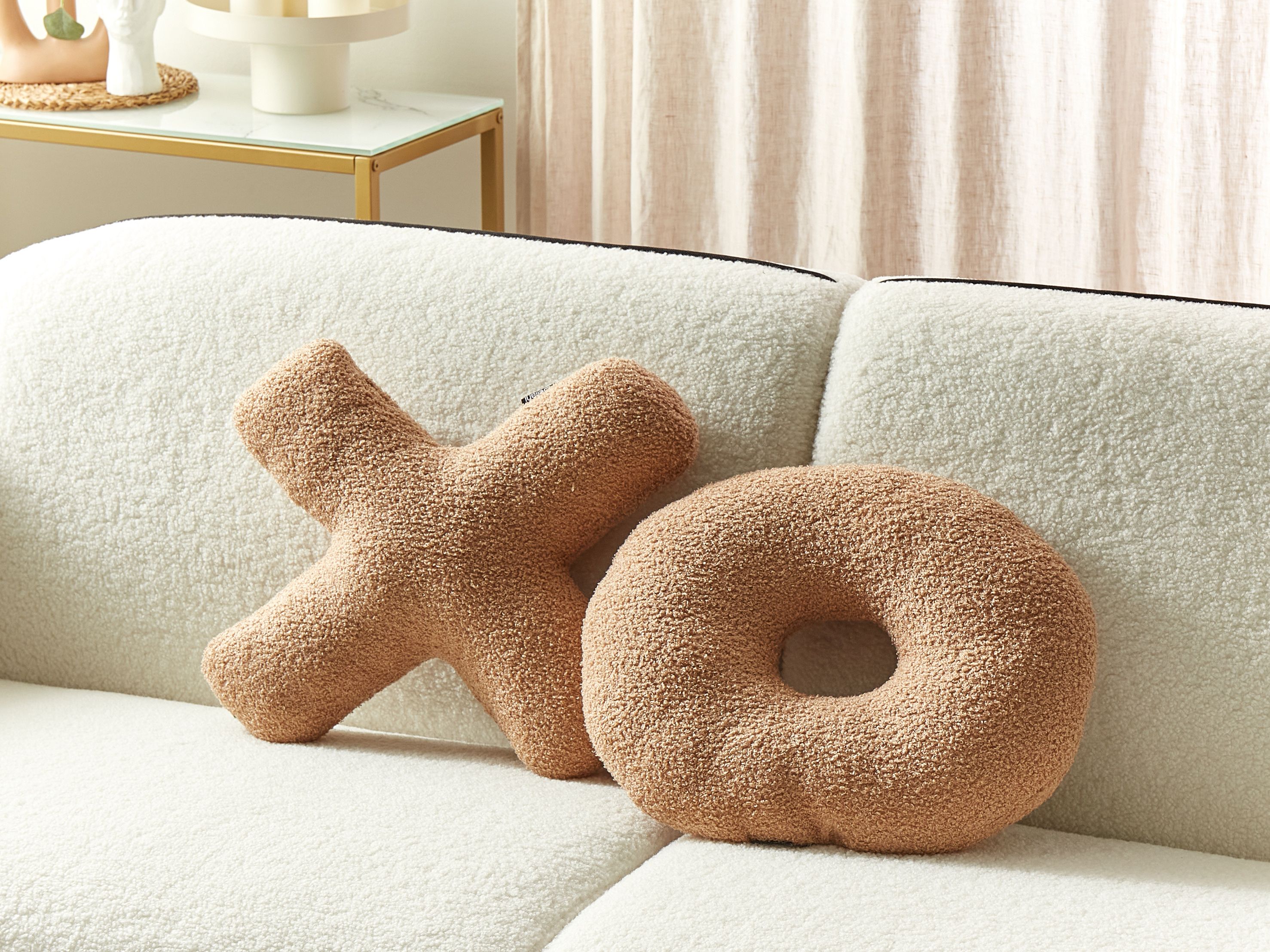 Set of 2 Decorative Cushions HESPERIS Boucle Light Brown Solid
