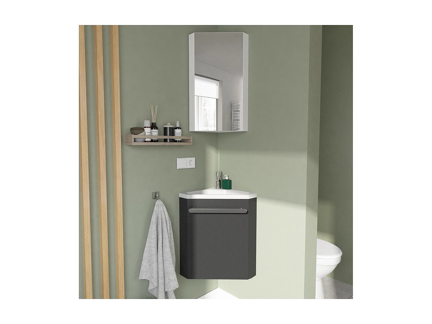 Ensemble lave-mains d'angle SKINO + vasque + armoire de toilette