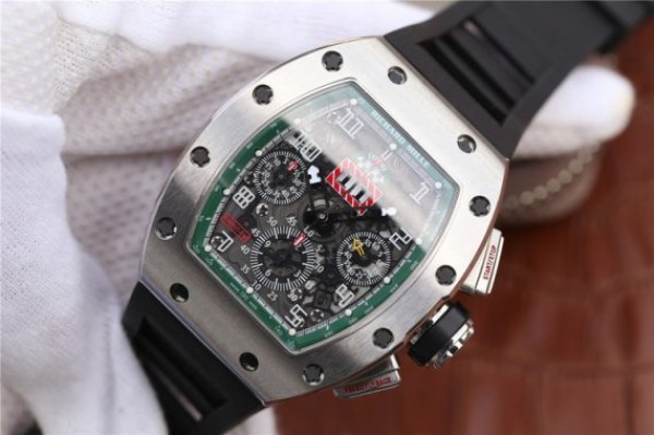 Replica Richard Mille RM011 Green Felipe Massa Dubai Limited Edition Black Rubber Strap A7750 - Elite Watch Atelier