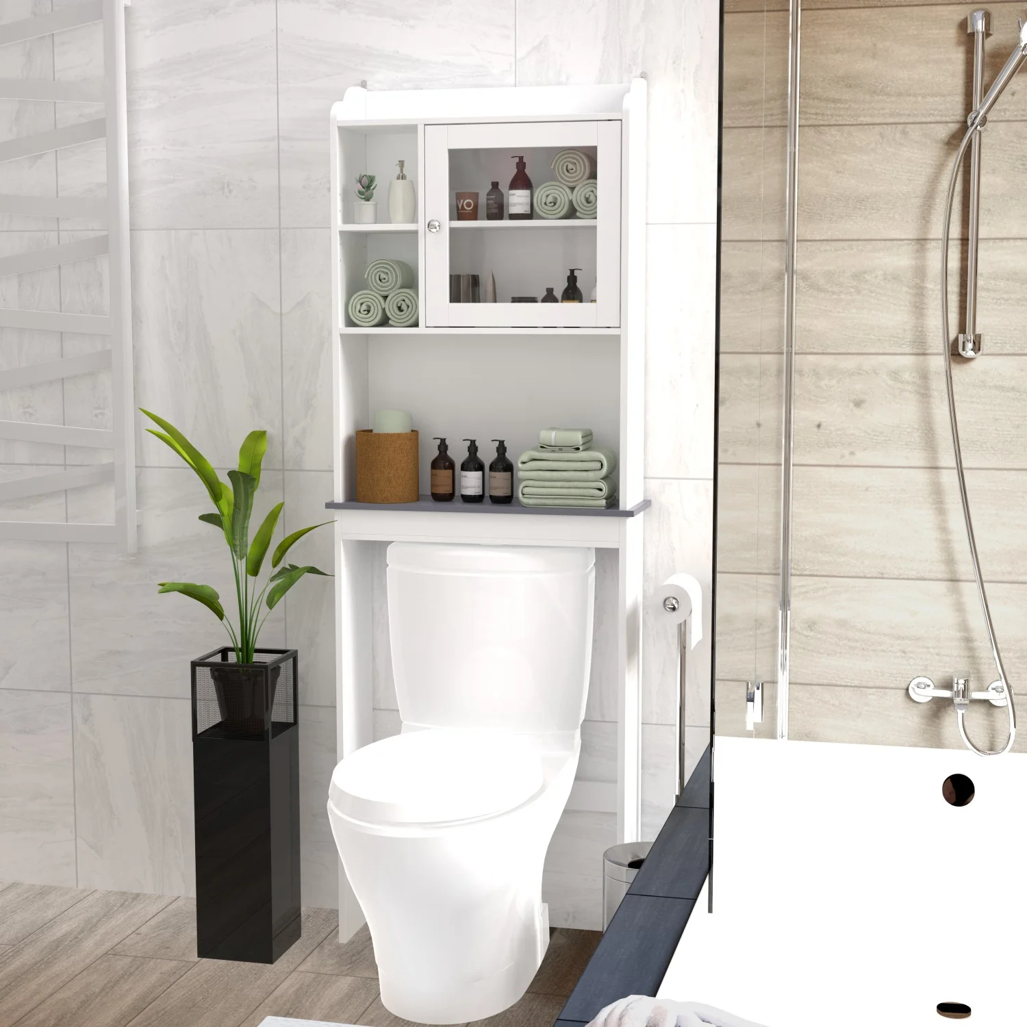 Gzxs Slim Toilet Paper Storage Cabinet, Over The Toilet Storage Cabinet for Skinny Bathroom Storage Corner Floor, White