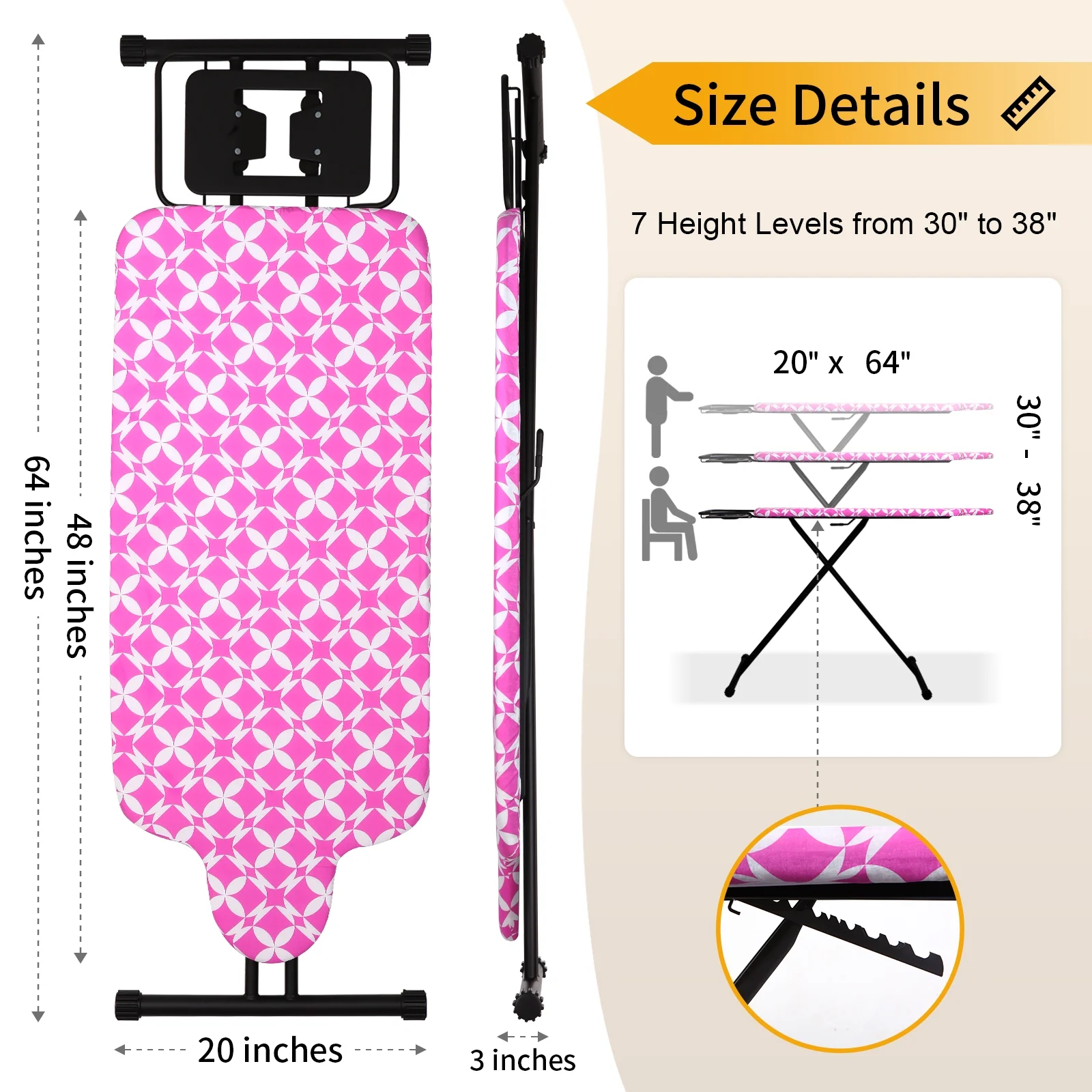 KDJ HOME Slieton Extra Large Ironing Board with Hang Rail, 20-Inch Wide - Image 15