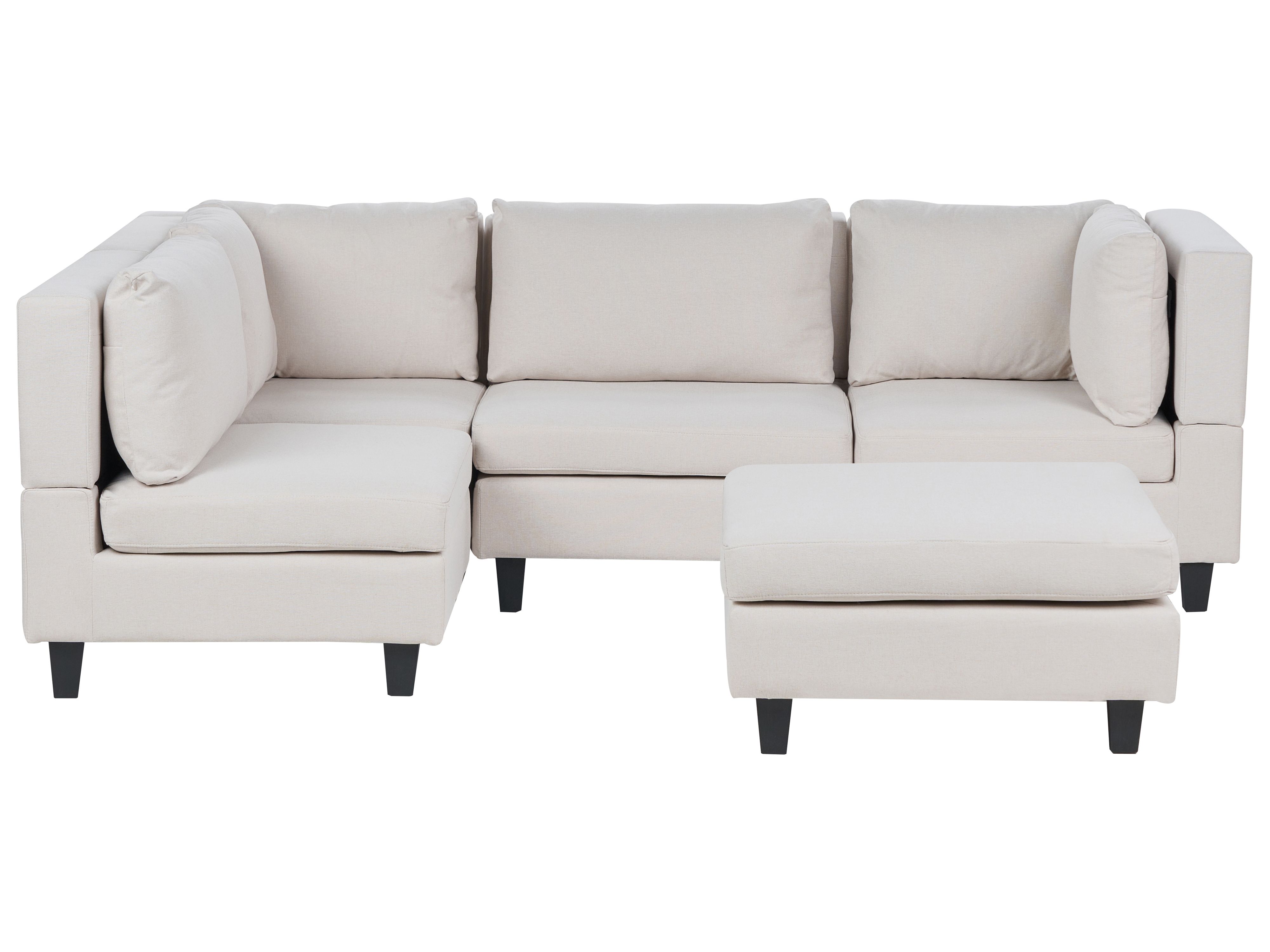 Modular Corner Sofa 4 Seater UNSTAD Fabric Light Beige with Ottoman Right Hand