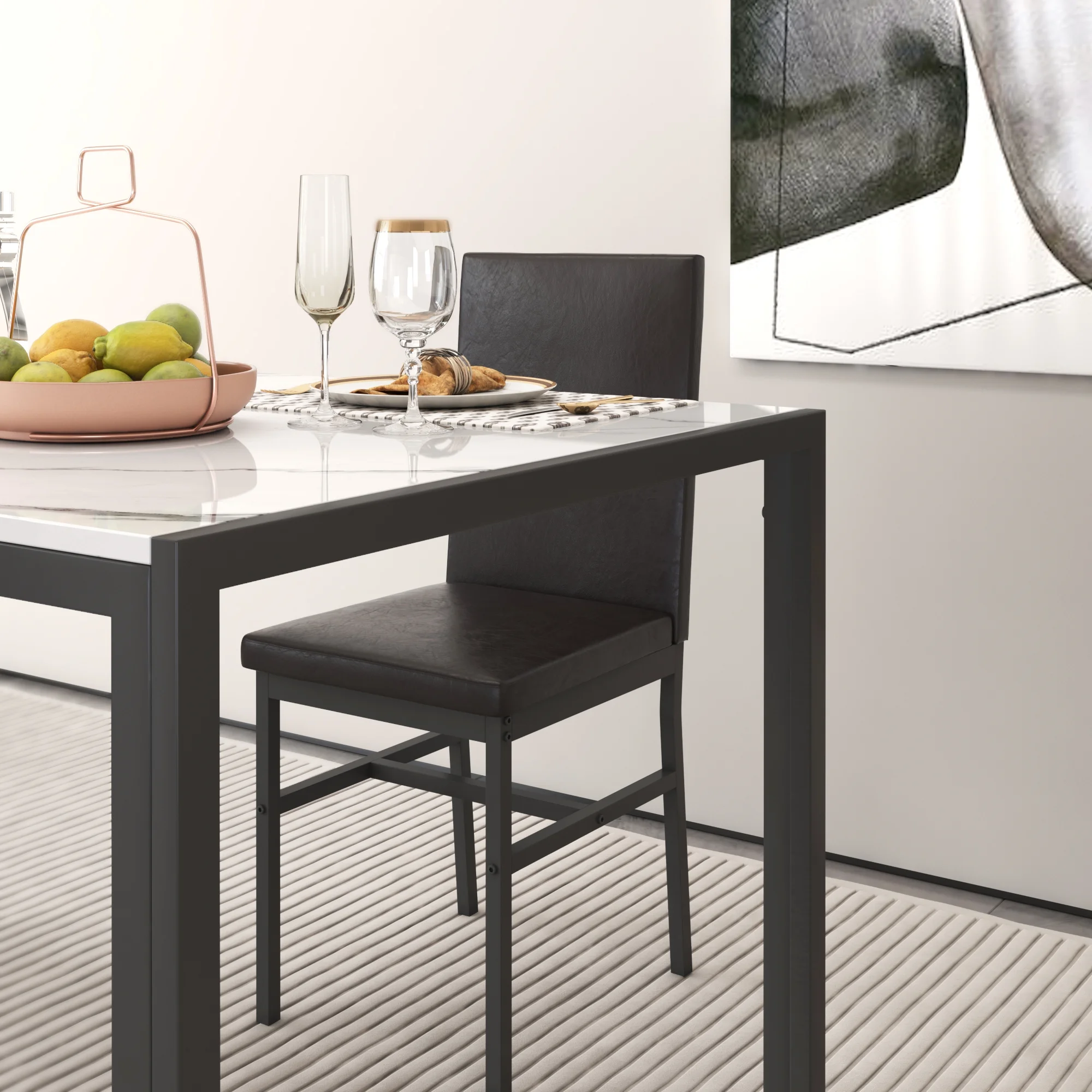 5 Piece Dining Set, Modern Dining Table and Chairs Set for 4, Counter Height Bar Table Set, Modern Pub Table with 4 Velvet Fabric Cushioned Stools, Faux Marble Dining Table & Stools Set, D9297 - Image 21
