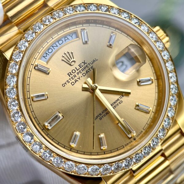 Rolex Day-Date Gold Wrapped Replica Watch With Moissanite Diamonds GM V2 40mm - Elite Watch Atelier