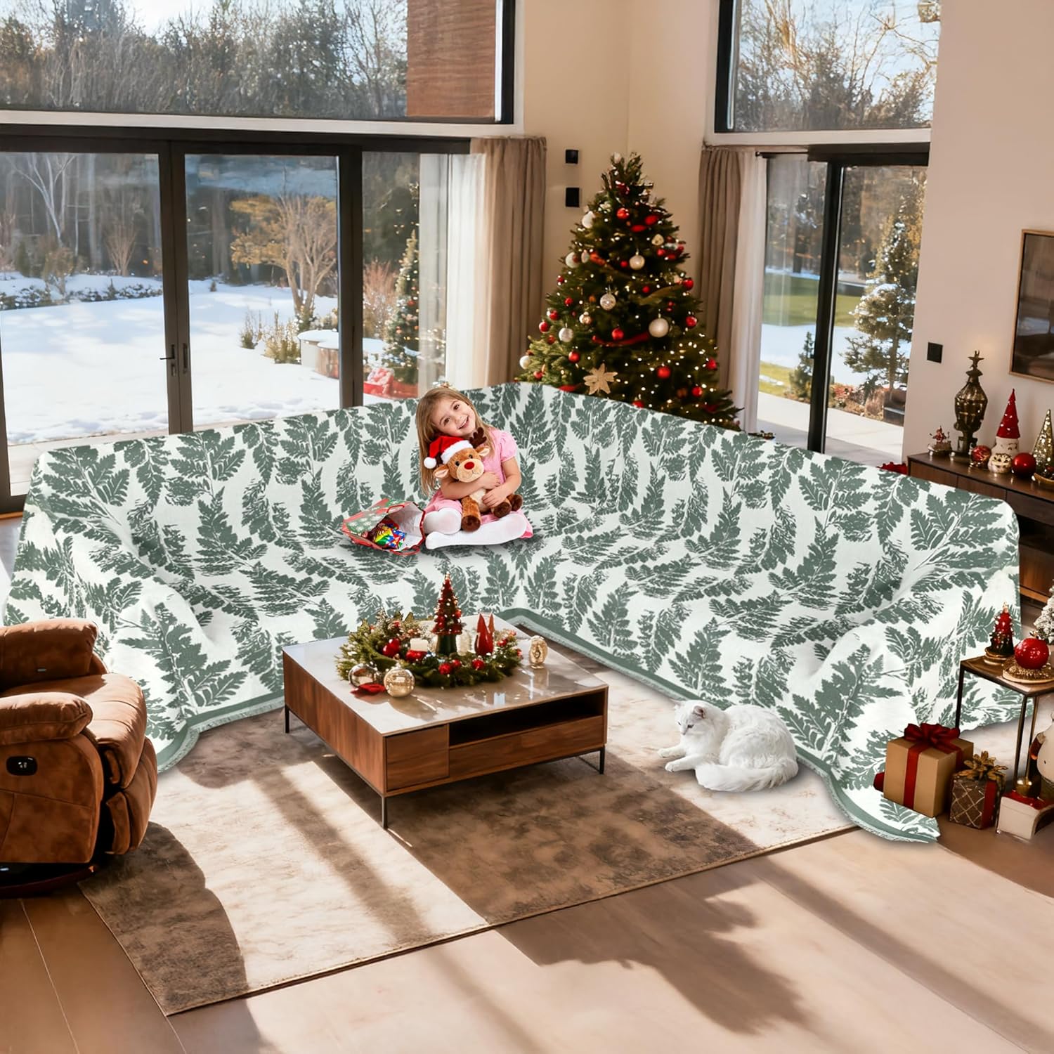 1OO% Waterproof Sectional Couch Covers for Dogs L Shaped Corner Sofa Cover Washable Chenille Sofa Slipcovers Blanket Modern Jacquard Pet Furniture Protector (91