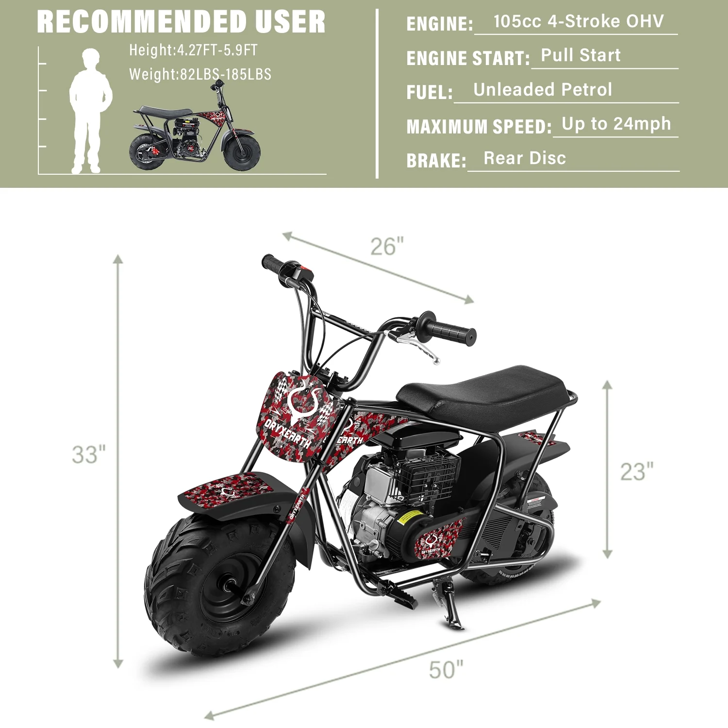 Oryxearth Mini Bike for Kids Motorcycle, Mini motorcycle for kids, Set of Four, 105CC 4-Stroke Ride on Toys, Camo - Image 12