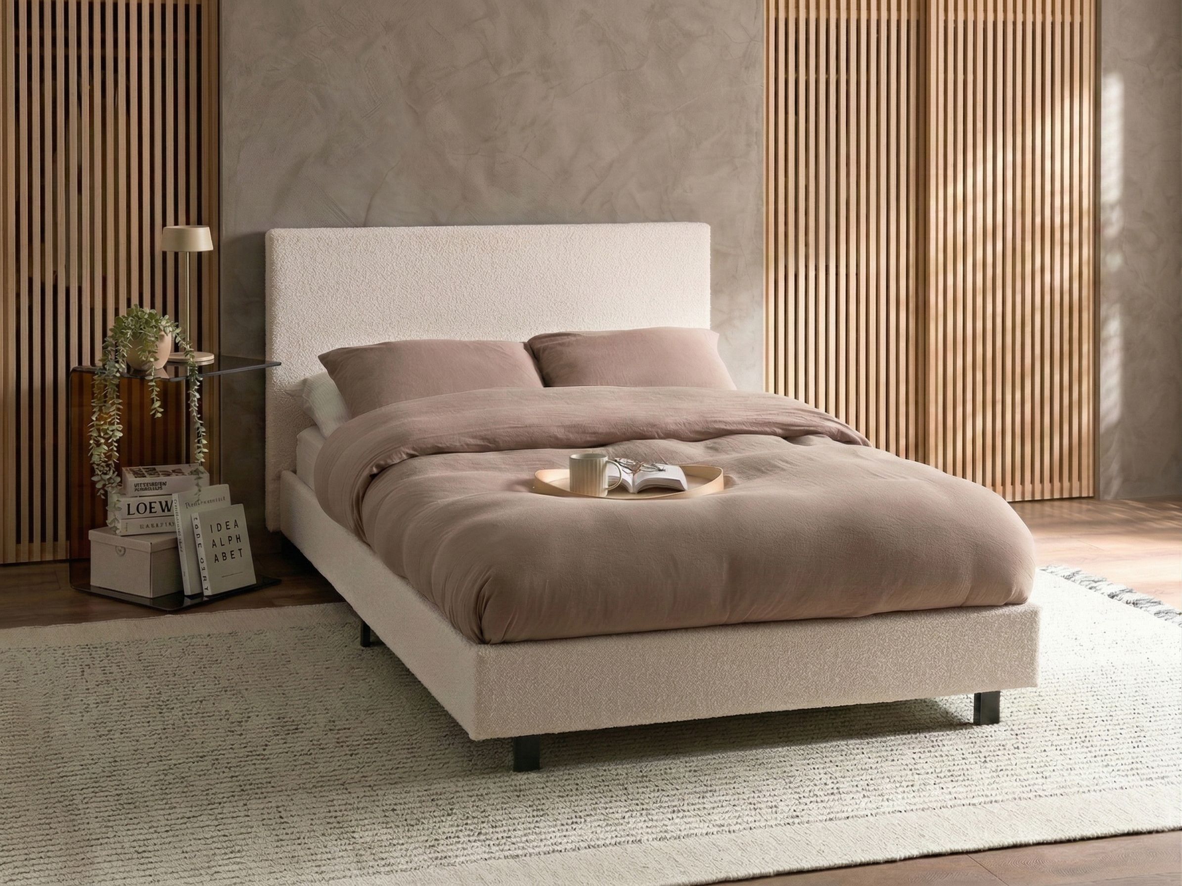 Bed Boucle ALBI 120 x 200 cm (EU Small Double) Off-White