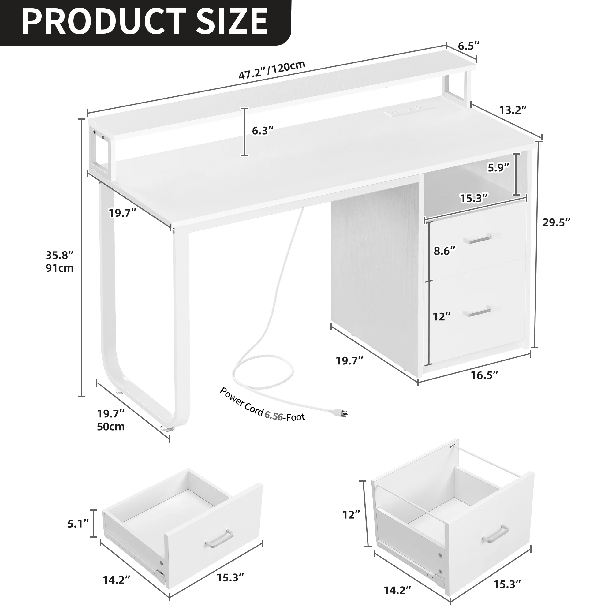 Dextrus 47 inch Computer Desk with Storage Drawers & LED Light, Office Desk with Monitor Stand & Power Outlets, Work Study PC Desk for Small Spaces, Home Office, Oak - Image 32