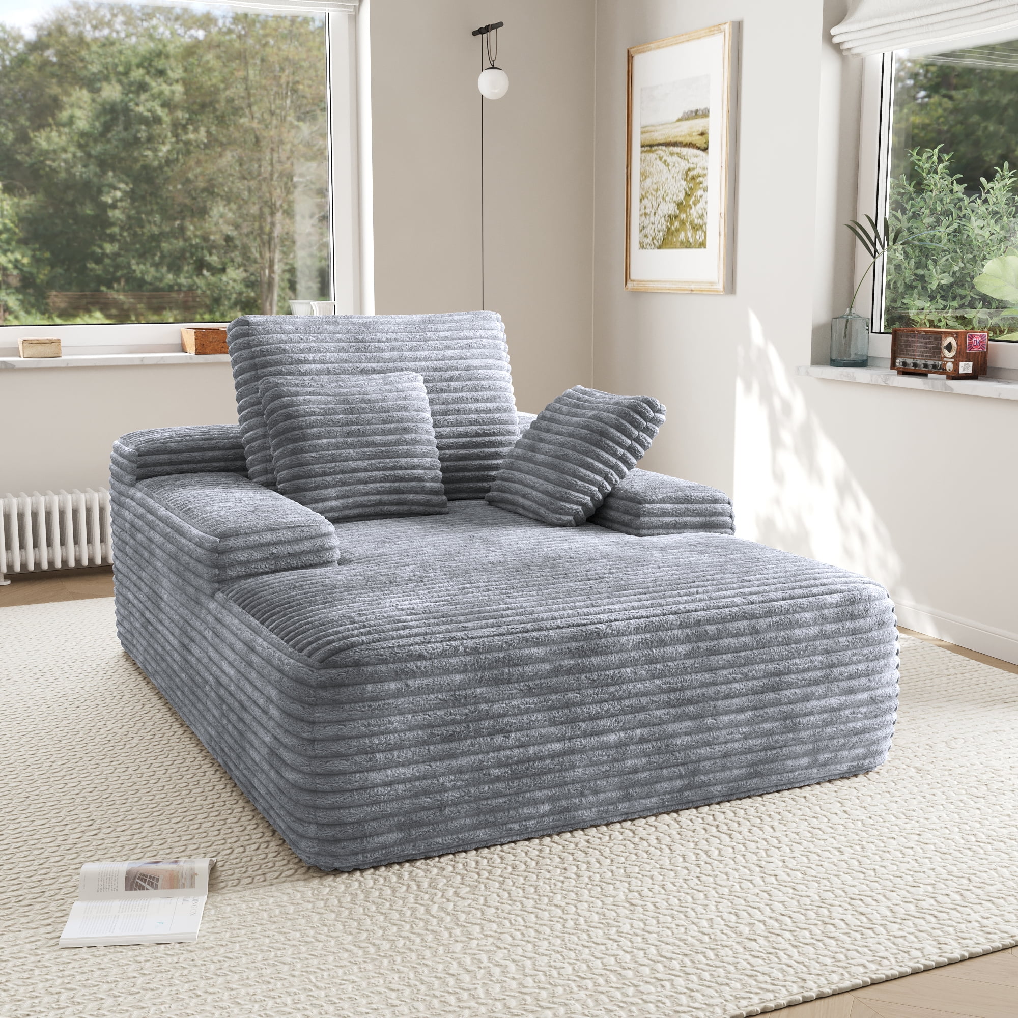 Sodrens Oversized Chaise Lounge Chair Indoor,Upholstered Sofa Bed with Throw Pillows and Armrests,Sleeper Chair for Living Room,Bedroom,Brown,Corduroy - Image 40