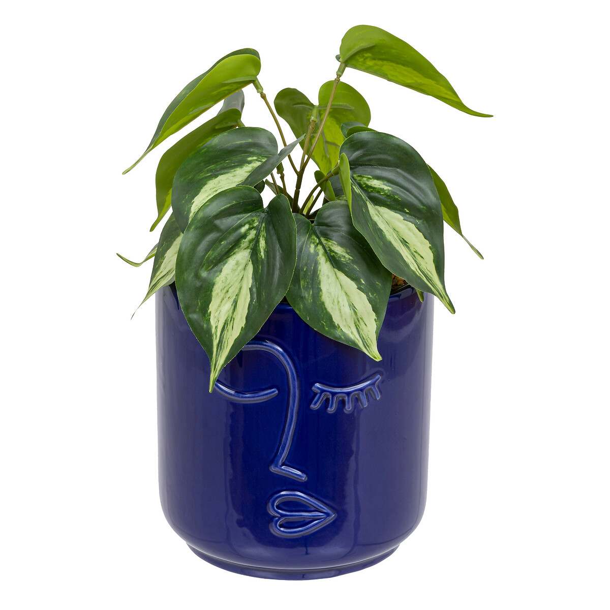 "Soleya" artificial plant Ceramic pot, Blue, H.30 cm