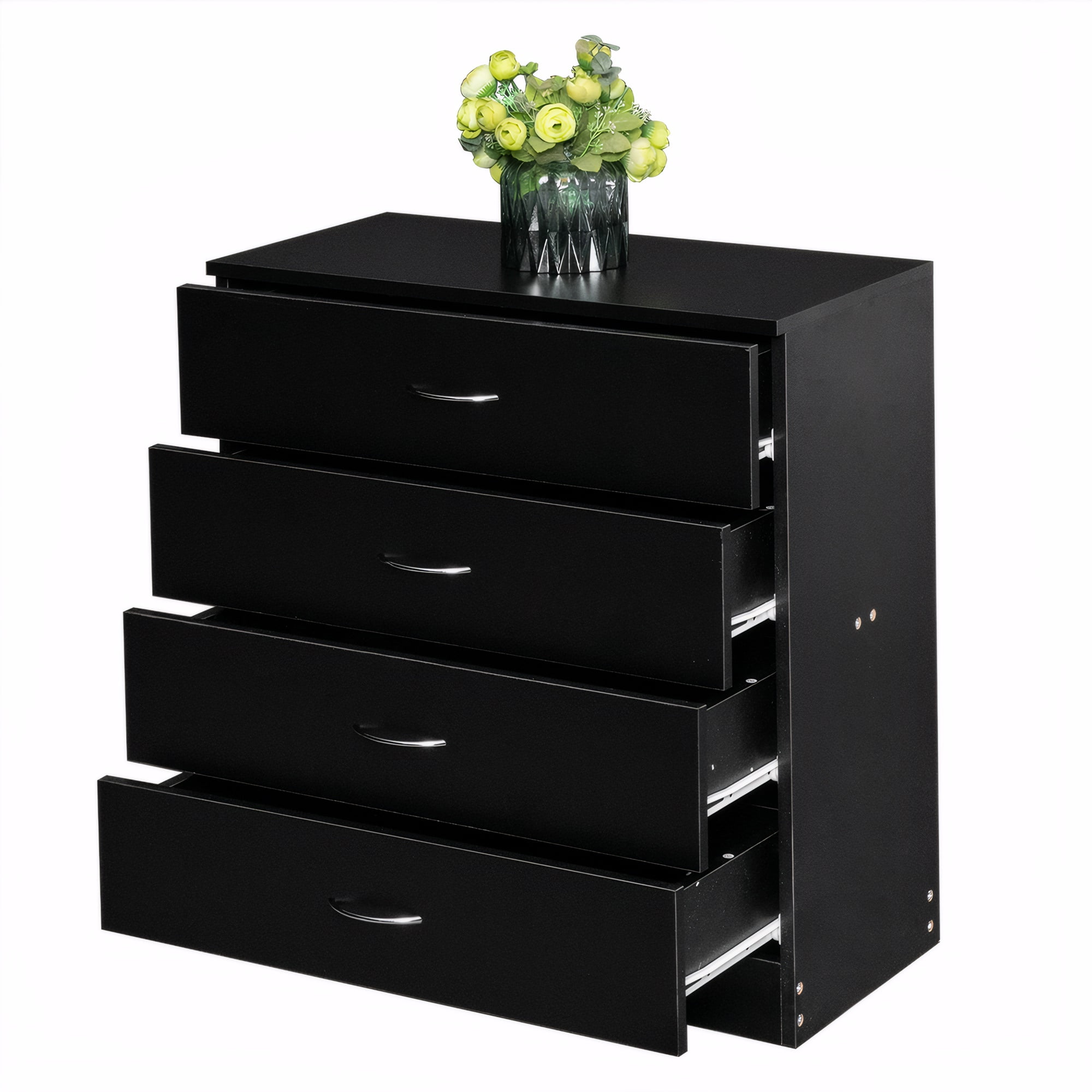 BESTCROF 4 Drawer Dresser Black Dresser, Modern Nightstand Dressers for Bedroom, Small Chest of Drawers Storage Cabinet Dresser Organizer Unit with Handle for Home, Office