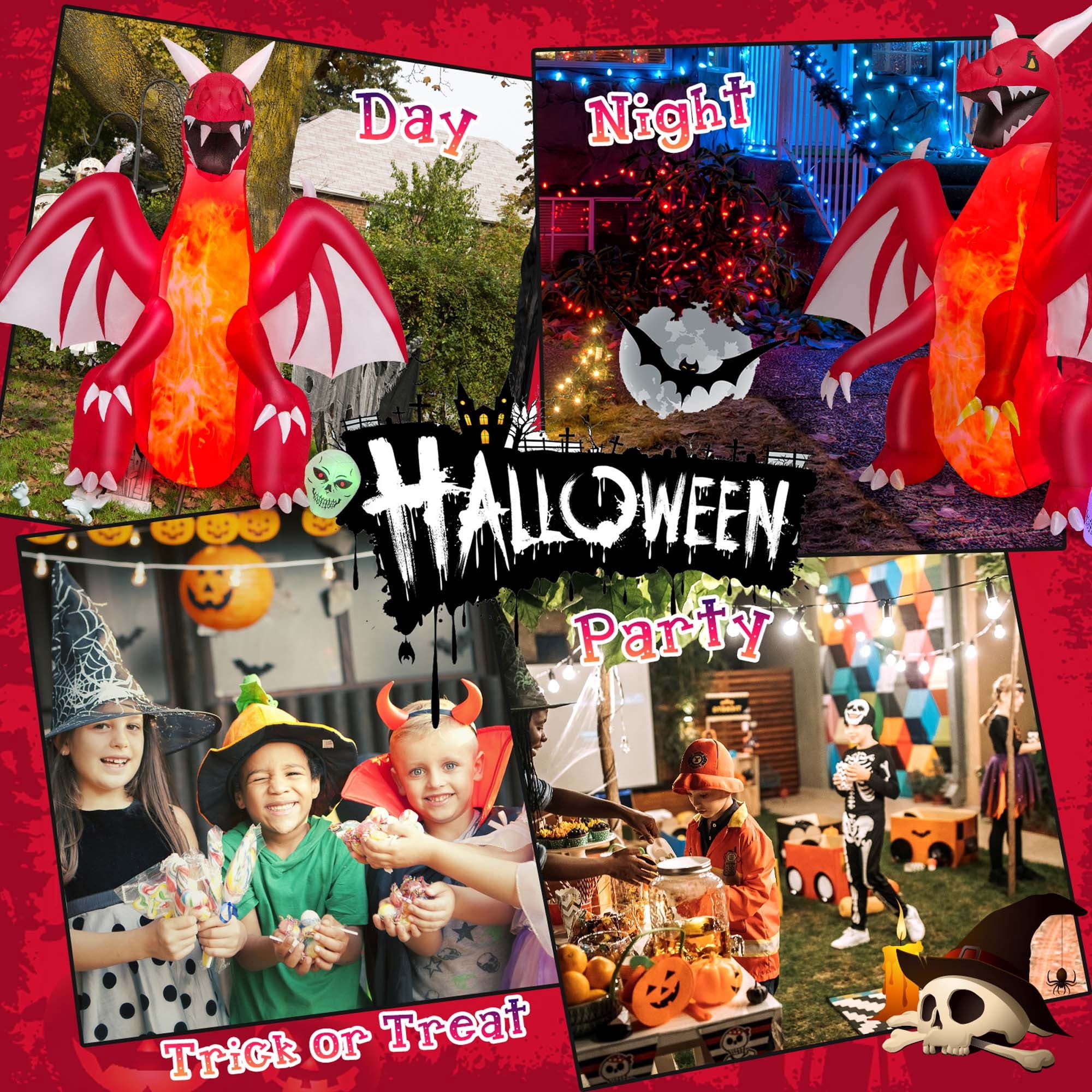 Costway 8 FT Halloween Inflatable Red Dragon with Wings & Skull Holiday Decoration Light - Image 5 Costway 8 FT Halloween Inflatable Red Dragon with Wings & Skull Holiday Decoration Light - Image 5