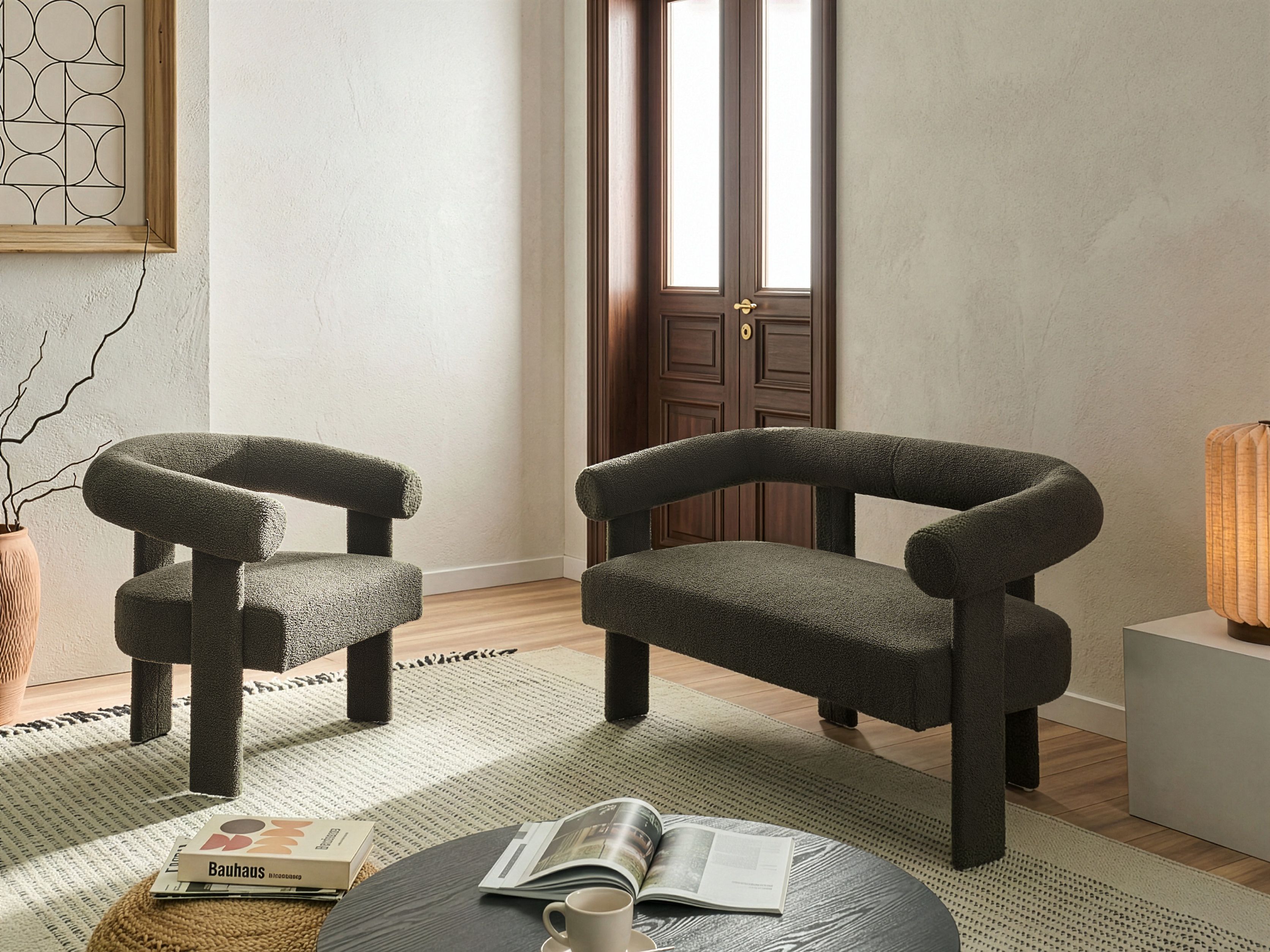 Living Room Set ILBRO Boucle Dark Green