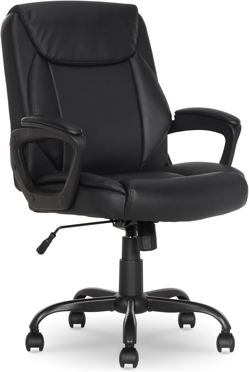 Amazon Basics Classic Puresoft PU Padded Mid-Back Office Desk Chair with Armrest, Easy Assembly, Sturdy Metal Base, Wheels, 275lb Support, 26