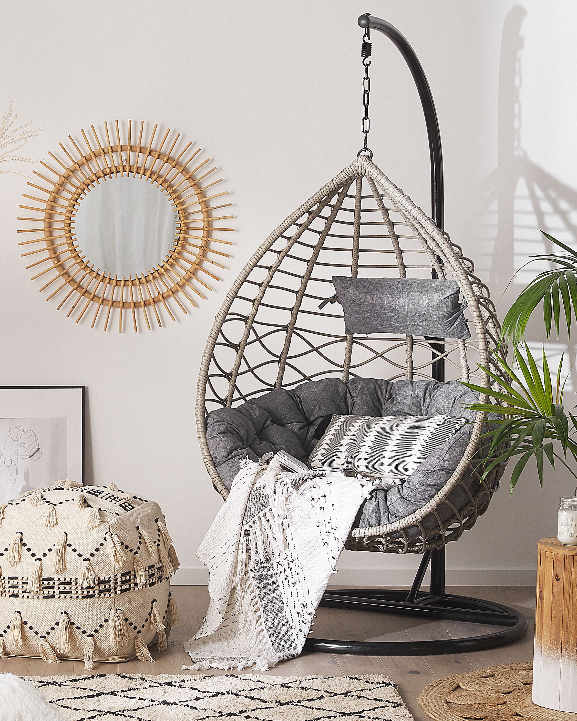 Hanging Chair with Stand ARSITA PE Rattan Grey