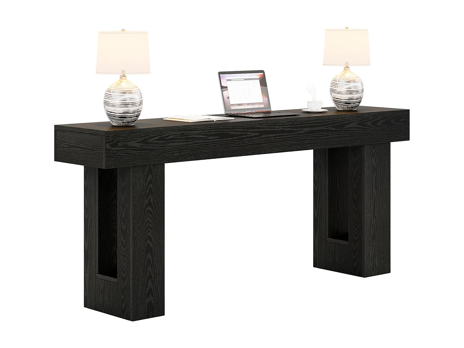 Console rectangulaire en bois de style campagnard, 160 cm, idéale pour l'entrée, le couloir et le salon (noire).