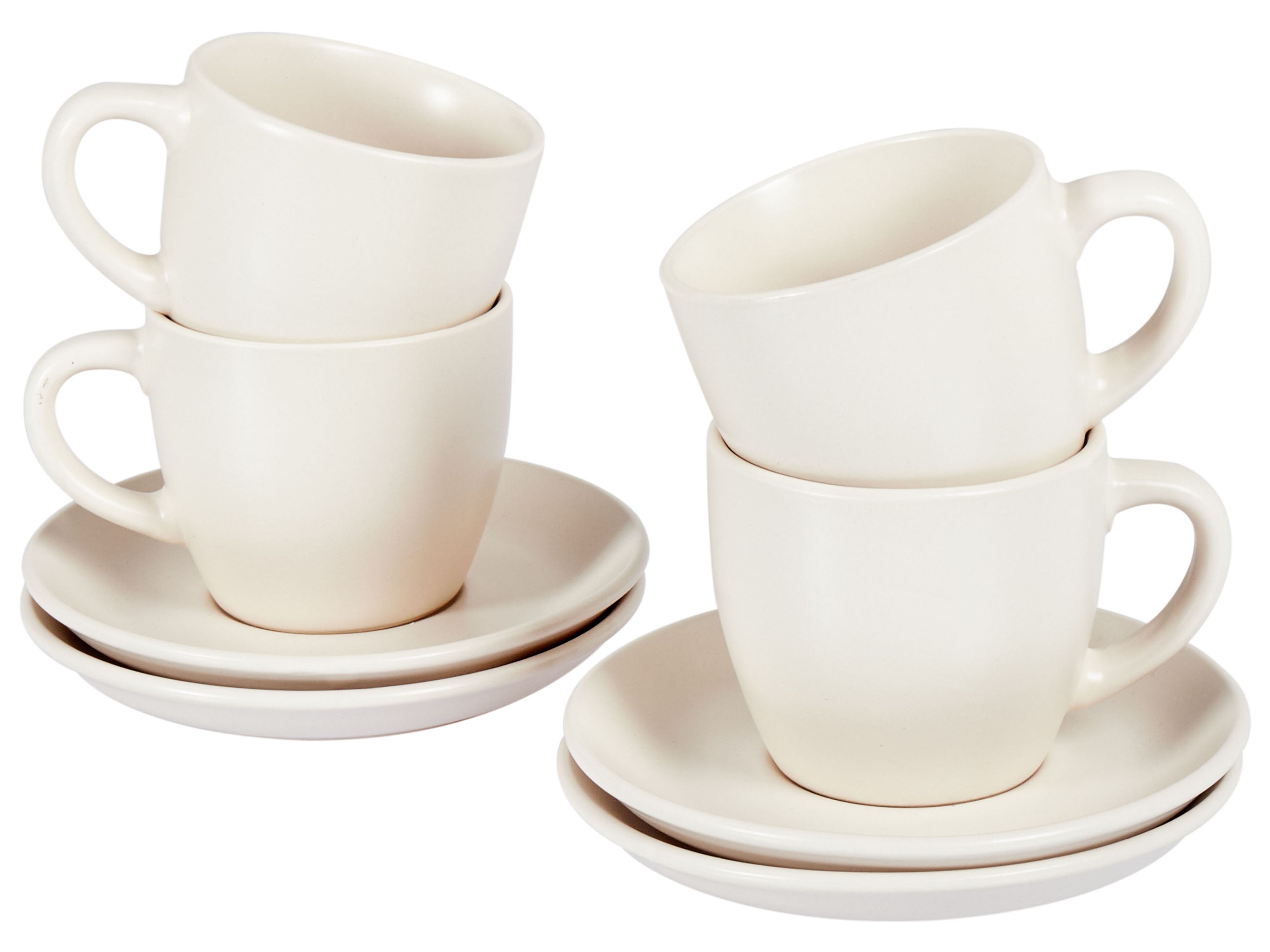 Set of 4 Cups with Saucers CARAWAY Stoneware Off-White