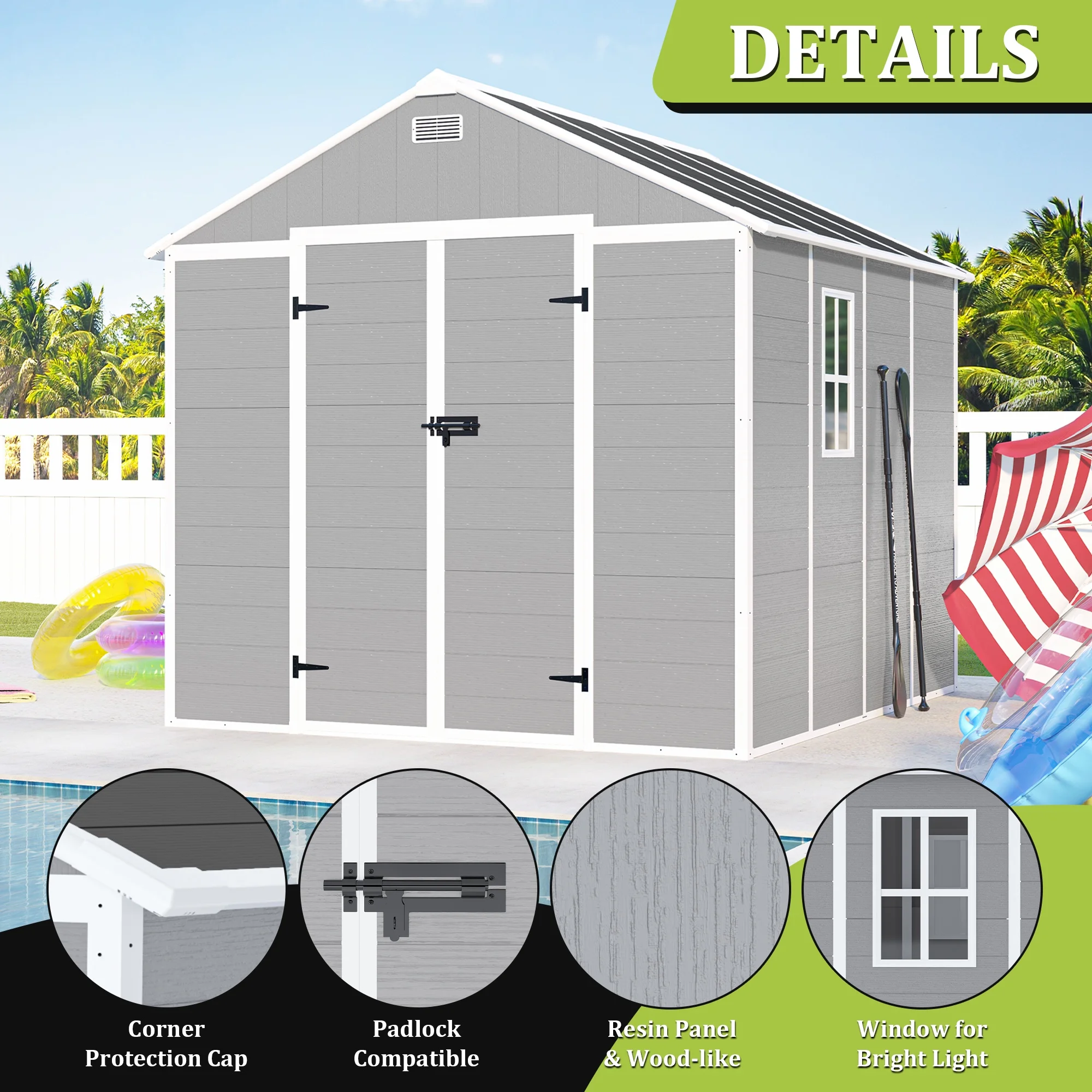 Seizeen Shed and Outdoor Storage, 41 Cu.Ft Small Outdoor Resin Shed with 3 Doors & Floor, 306GAL Deck Box Waterproof Plastic Tool Storage Shed for Cushion Lawn Mower Garbage Cans - Image 37