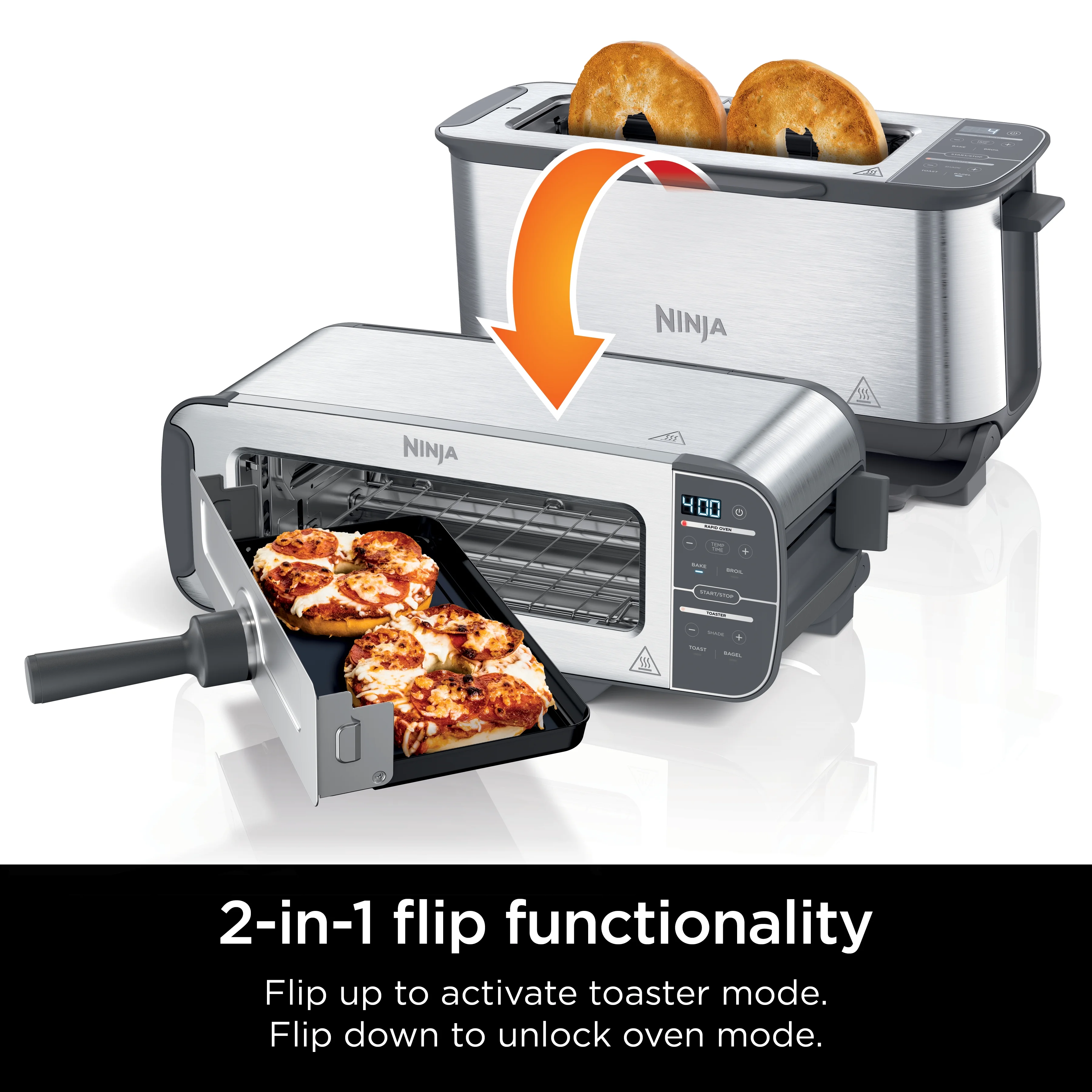 Ninja? Foodi? 2-in-1 Flip Toaster, 2-Slice Toaster, Compact Toaster Oven, Snack Maker, 1500 Watts, ST100 - Image 3