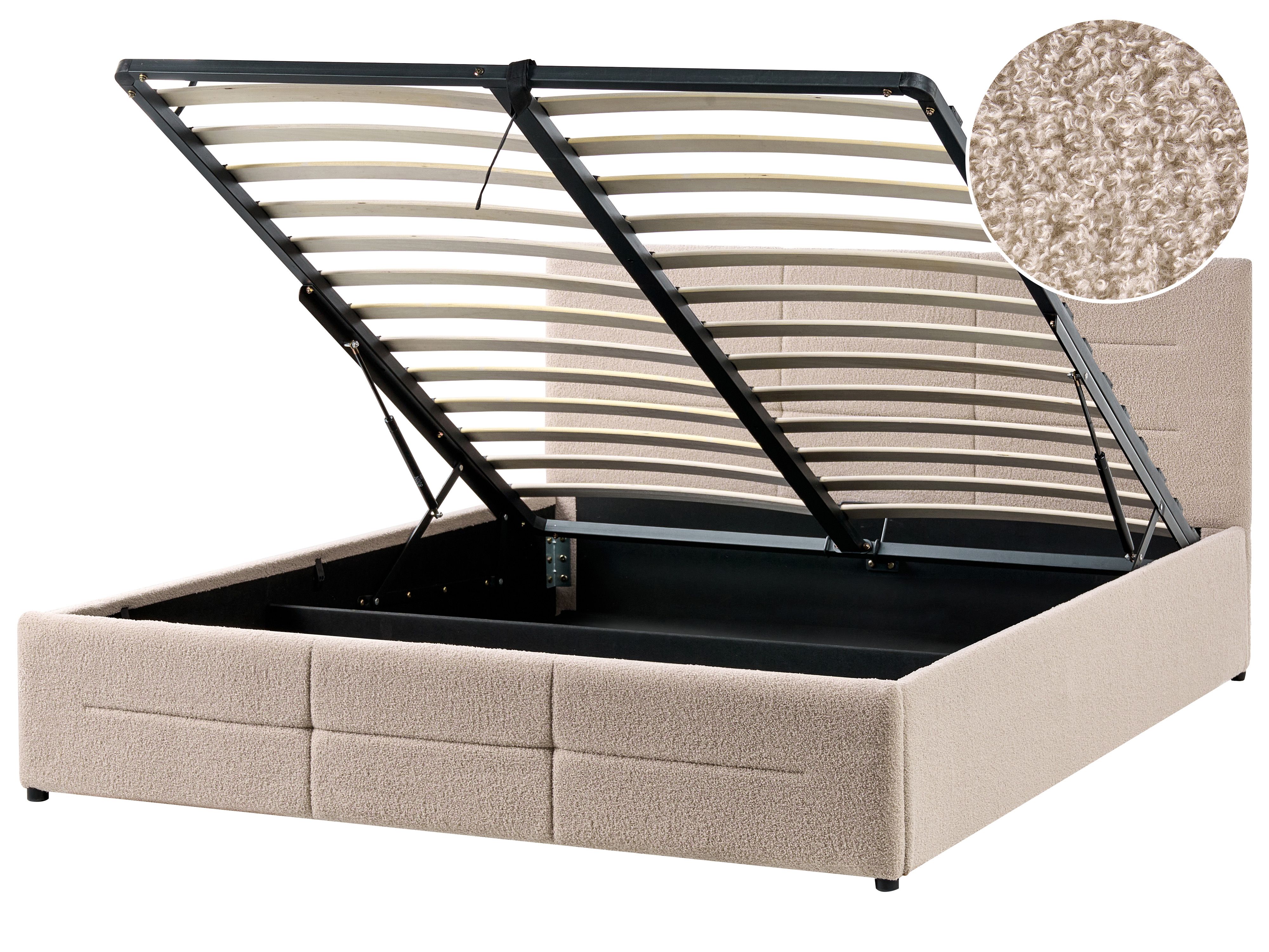 Ottoman Bed Boucle MASSOGNES 160 x 200 cm Beige