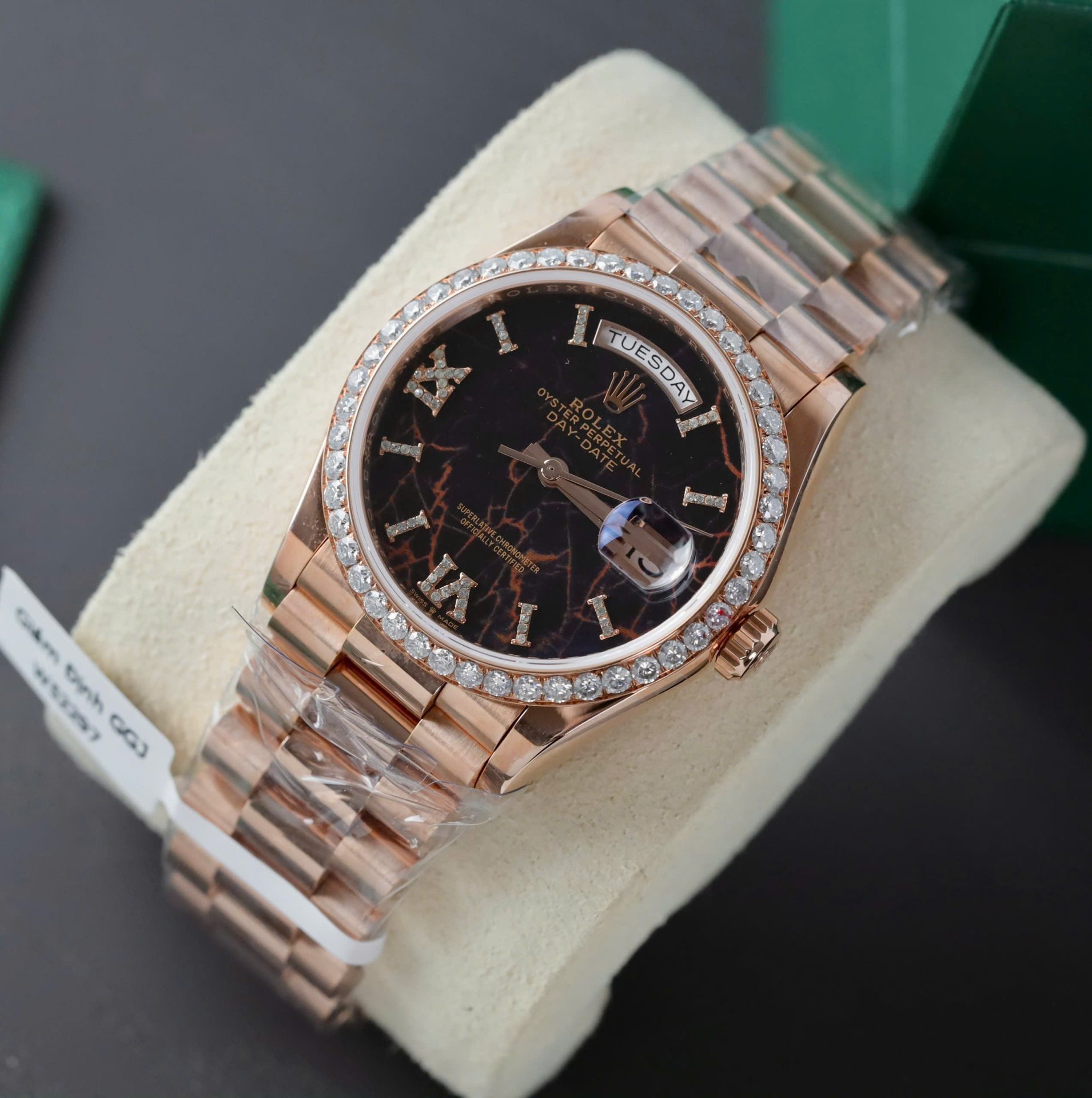 Rolex Day-Date Eisenkiesel Dial Copies Watch Gold Wrapped + Diamonds Moissanite GM Factory 36mm - Elite Watch Atelier