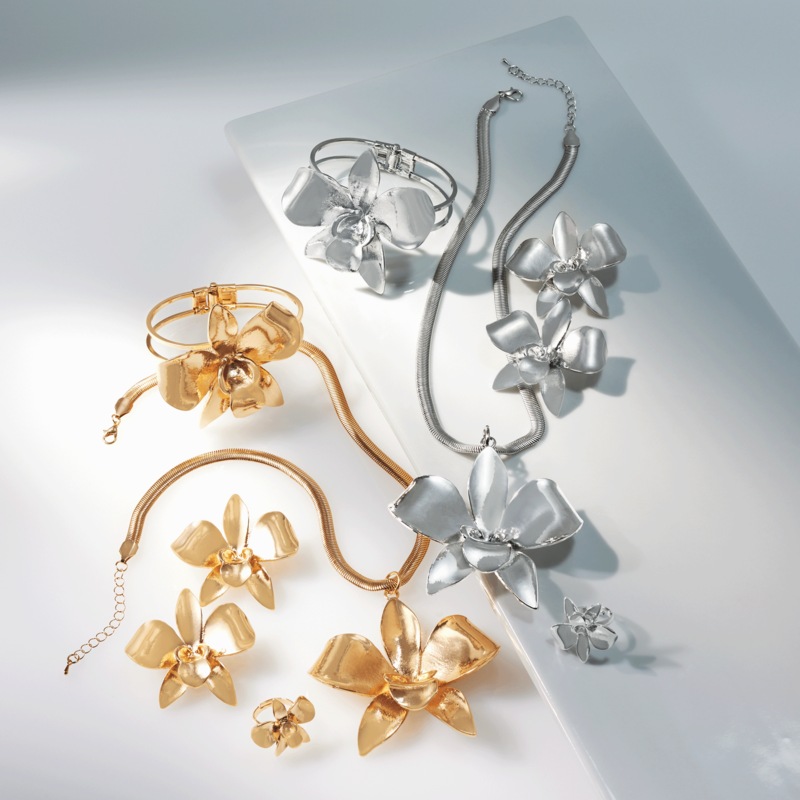 Orchid/3-D Collection Necklace, Bracelet, Earrings and Stretch Ring - Buy All & Save - MIDNIGHT VELVET CATALOG