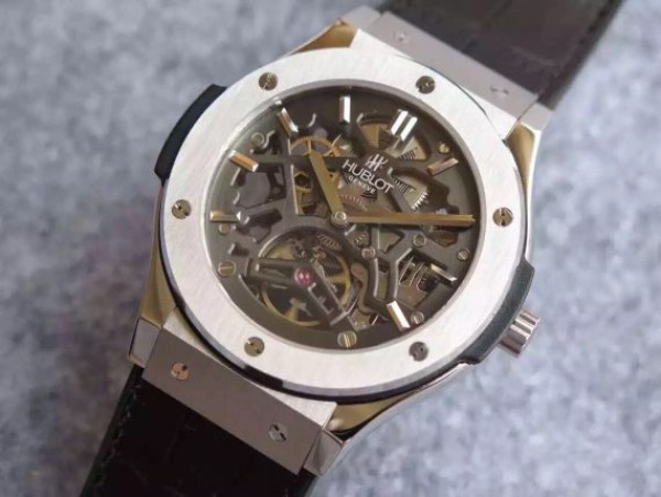 Replica Hublot Classic Fusion Tourbillon 45mm TF Skeleton Dial Black Gummy Strap A23J - Top club
