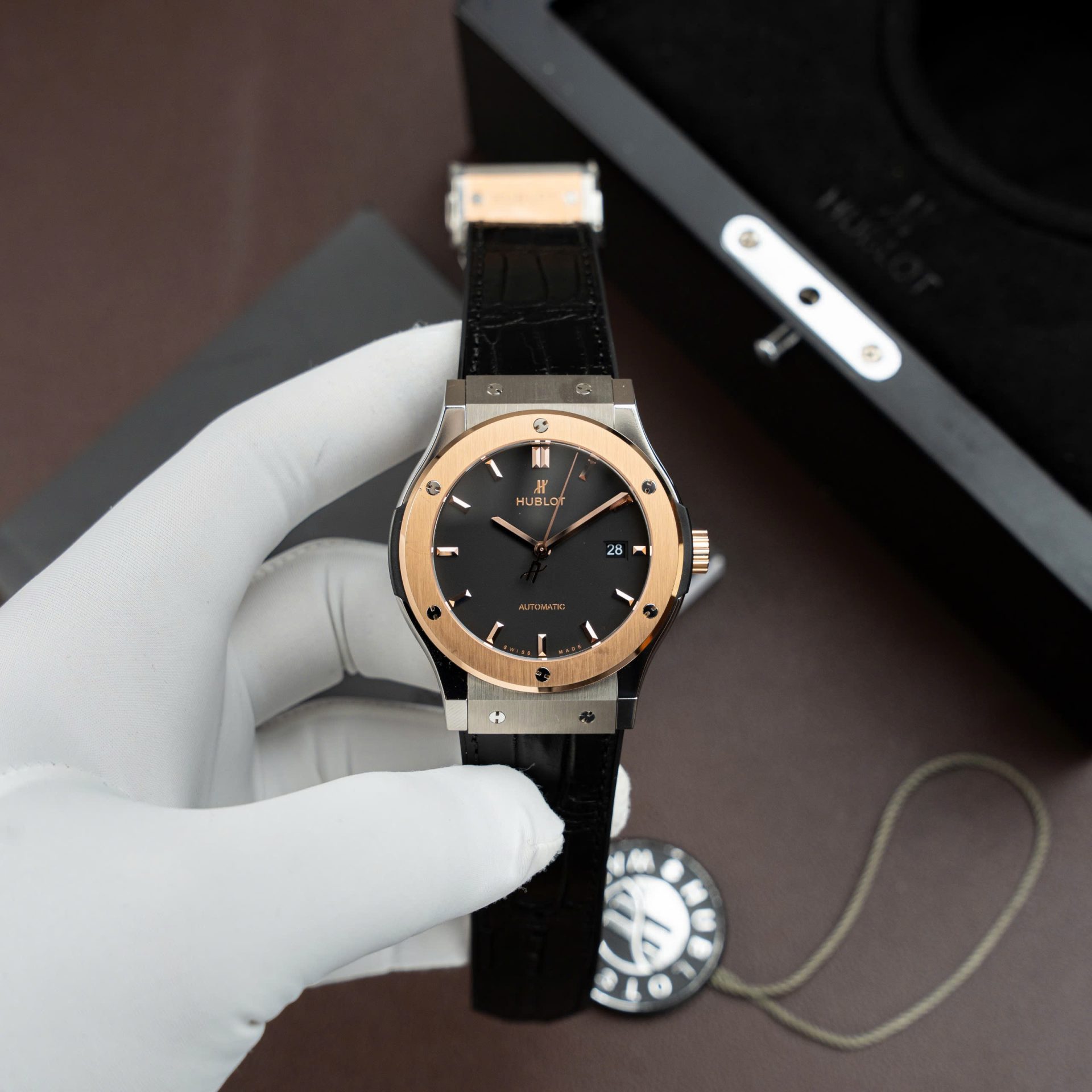 Hublot Classic Fusion Titanium King Gold Copies Watches Movement SW300 Crocodile Leather Strap 42mm - Top club