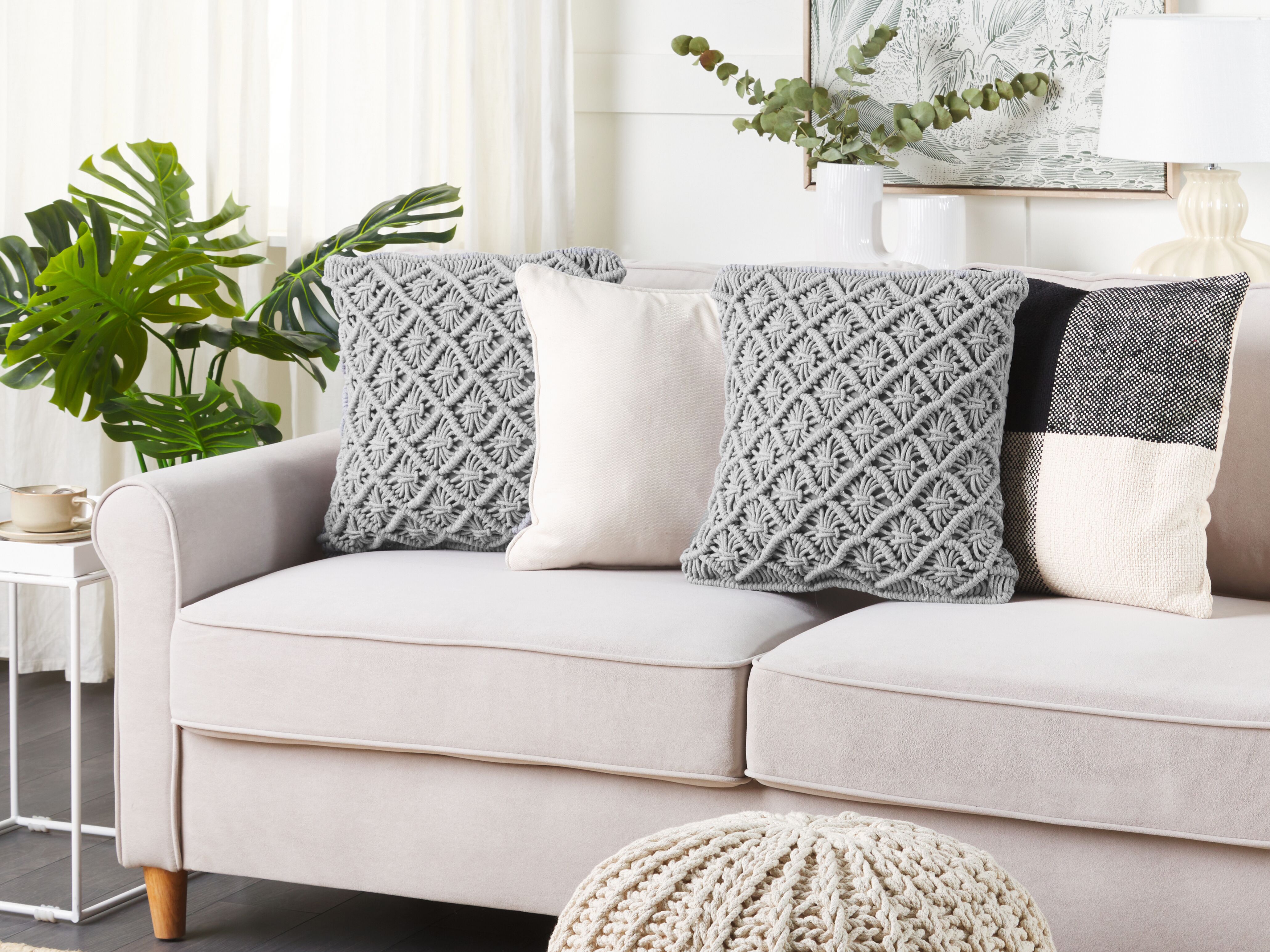 Throw Cushion KIZKALESI Cotton 45 x 40 cm Grey Geometric Pattern