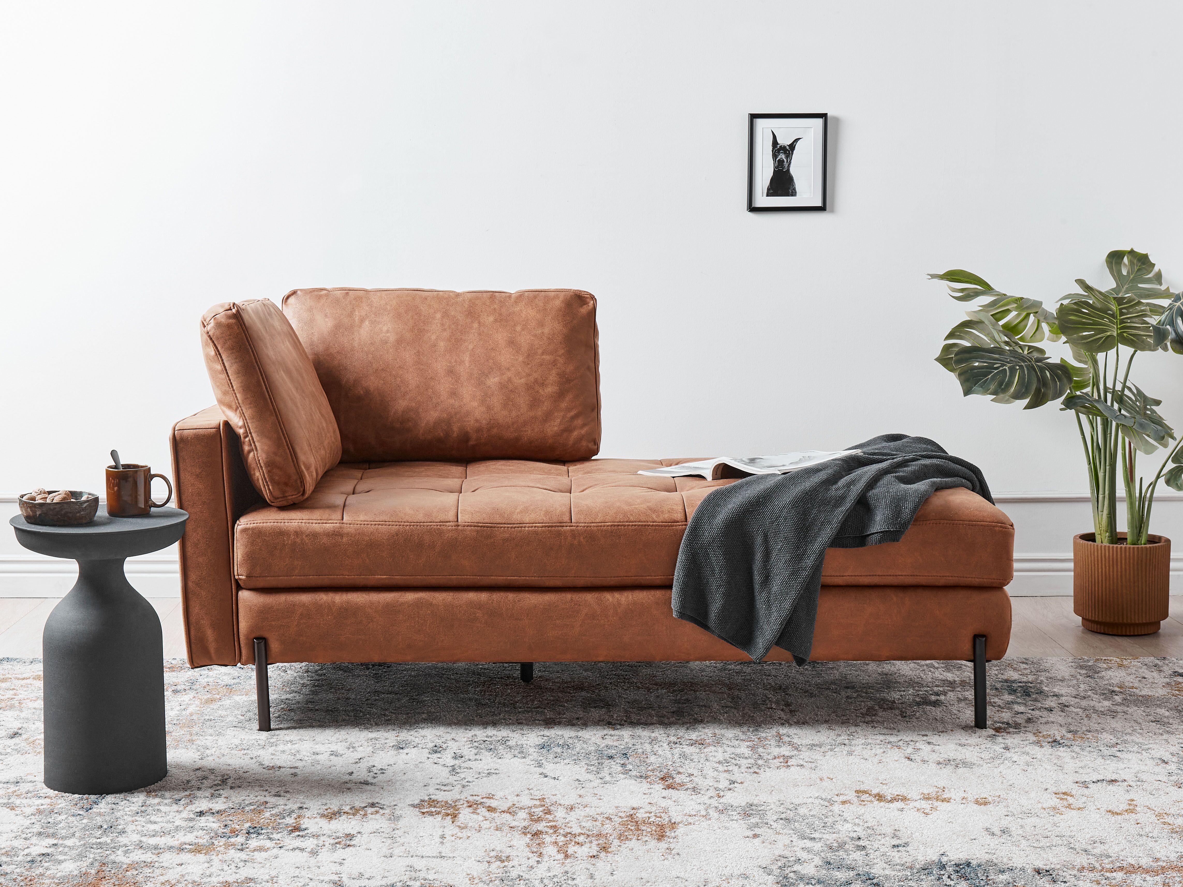 Left-Hand Chaise Lounge REBAIS Faux Leather Golden Brown