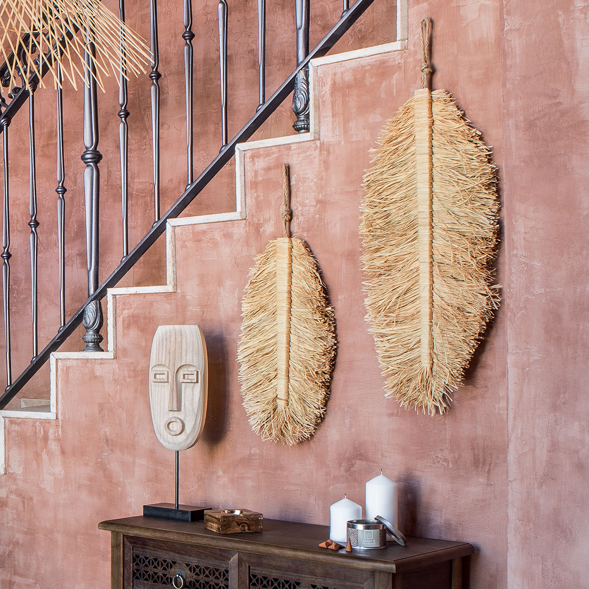 Set of 2 wall decorations"Oasis" Raphia, L.24/29 cm