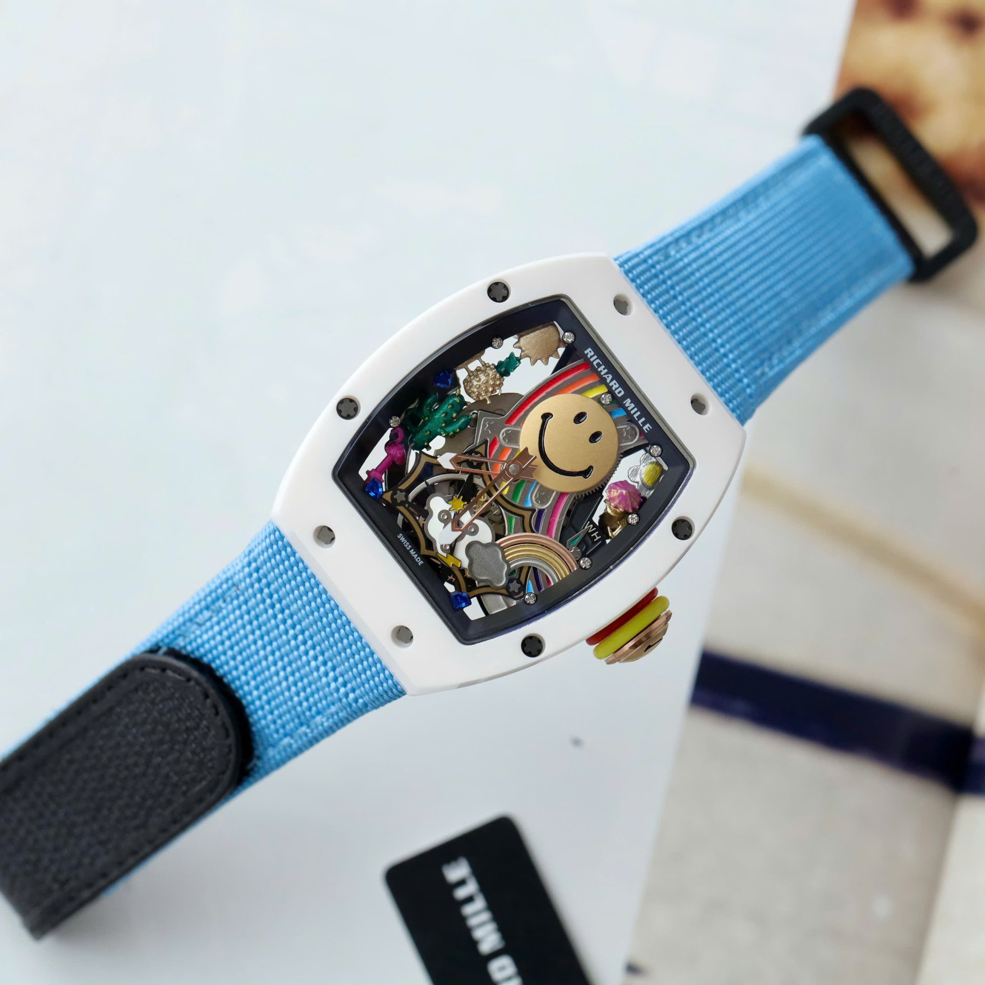 Richard Mille Copies Watches RM88 Smiley Fabic Nato Strap Blue 42mm - Top club