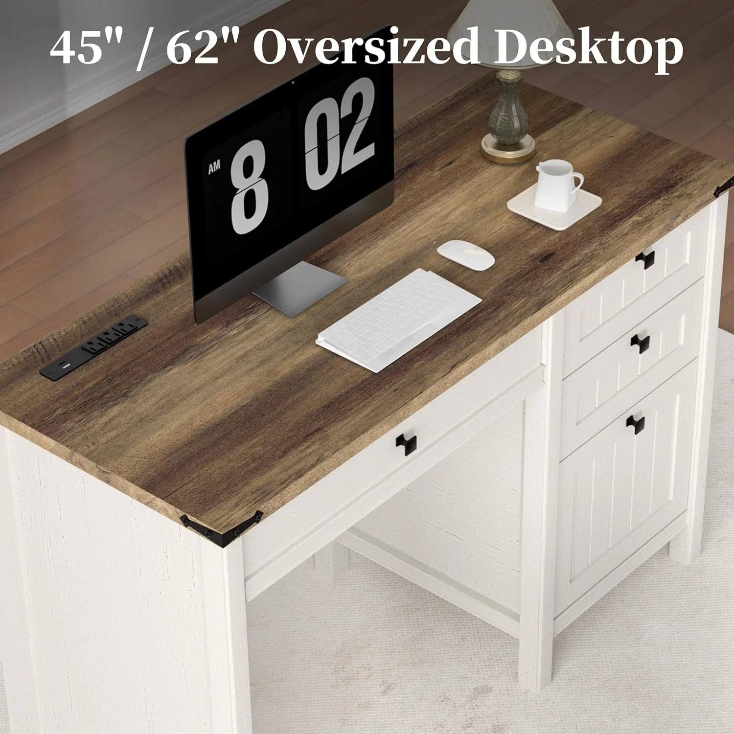 FIAKOA 45"Executive Desk, Modern Farmhouse Computer Desk with Drawers & Cabinet, White Home Office Desk Writing Workspace for Work Study - Image 9