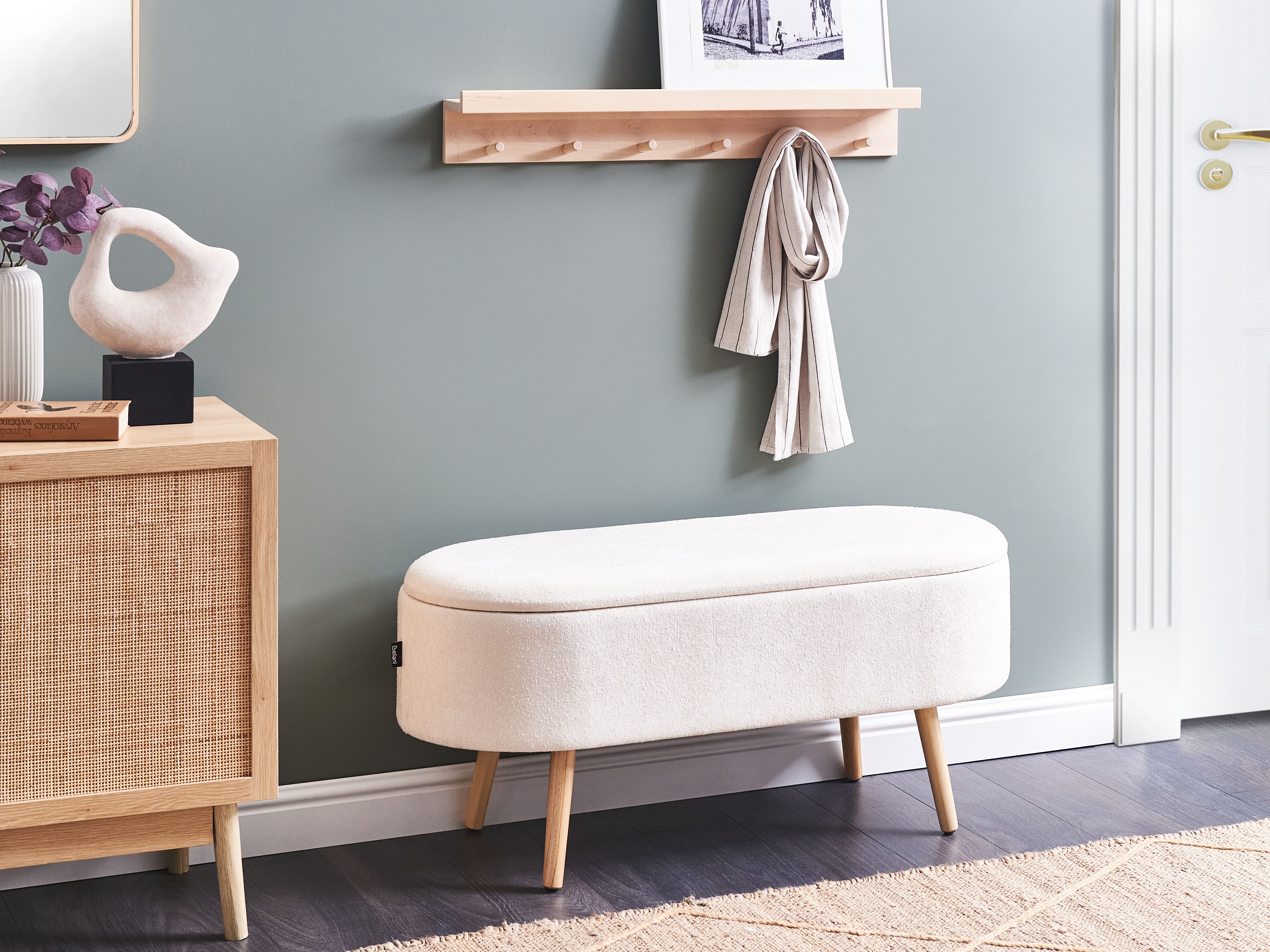 Upholstered Storage Bench OKLAHOMA Chenille Off-White