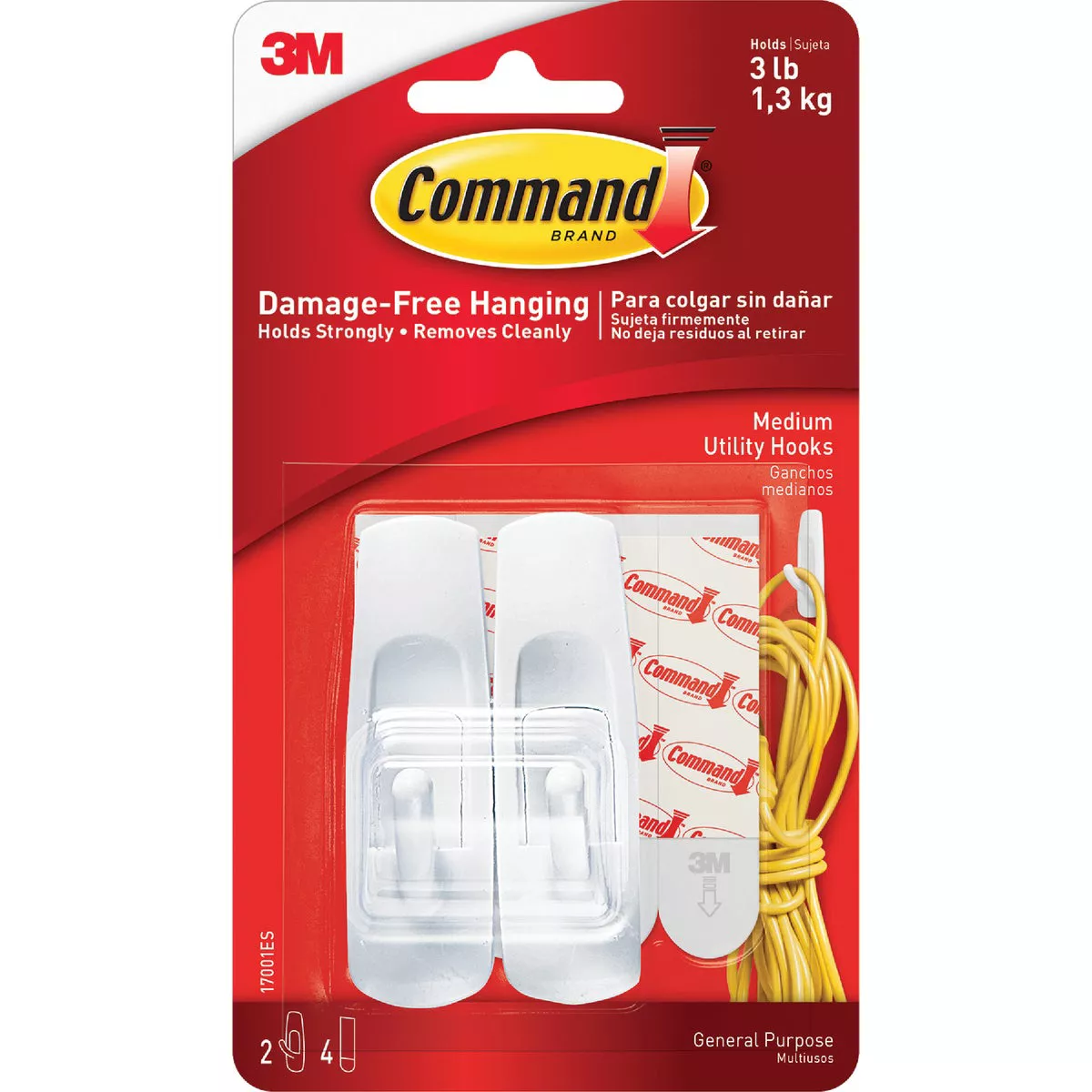 Command Medium Utility Hook, White, 2 Hooks, 4 Strips