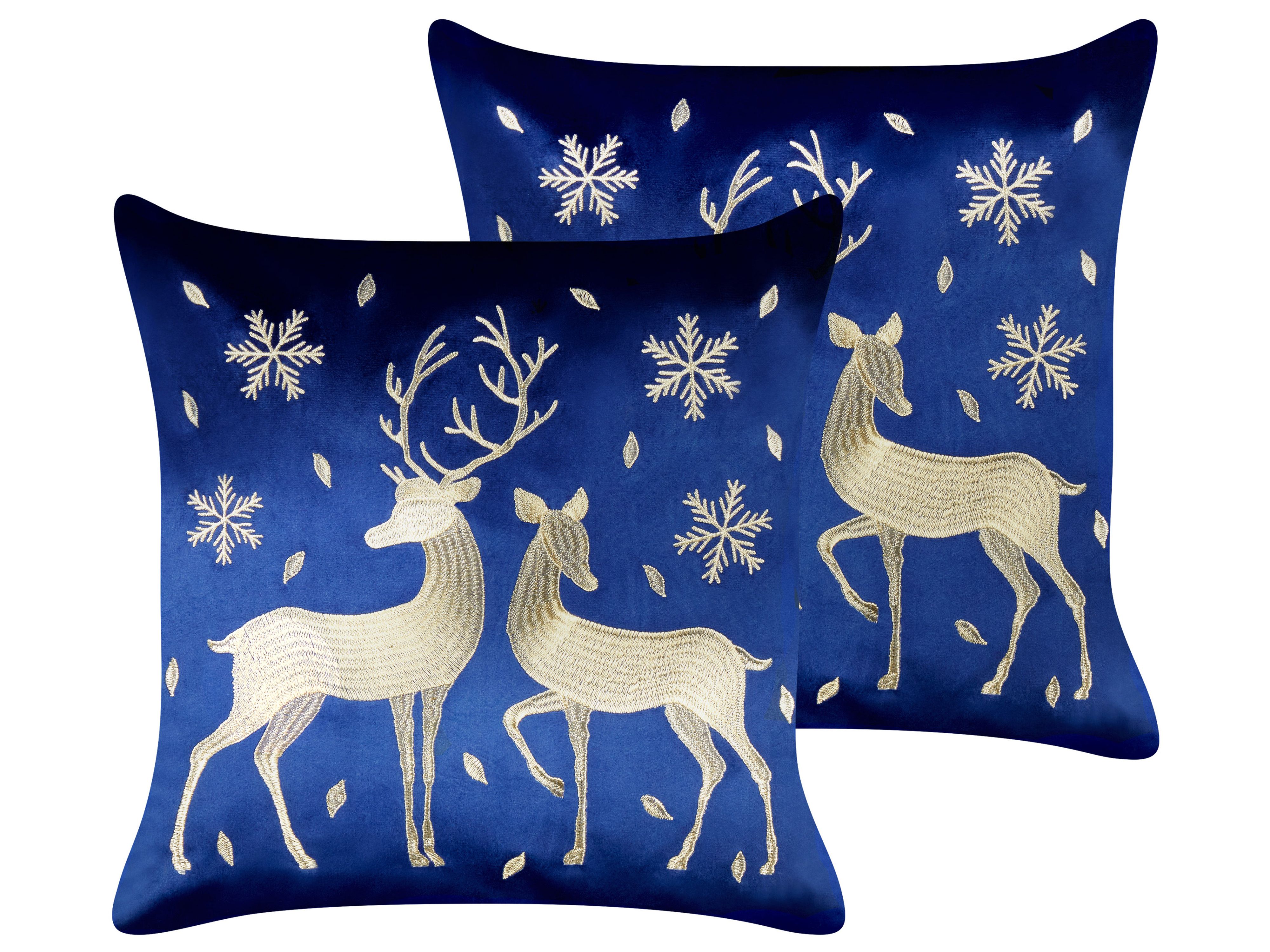Set of 2 Decorative Cushions MERINGUE Velvet 45 x 45 cm Dark Blue Christmas Motif