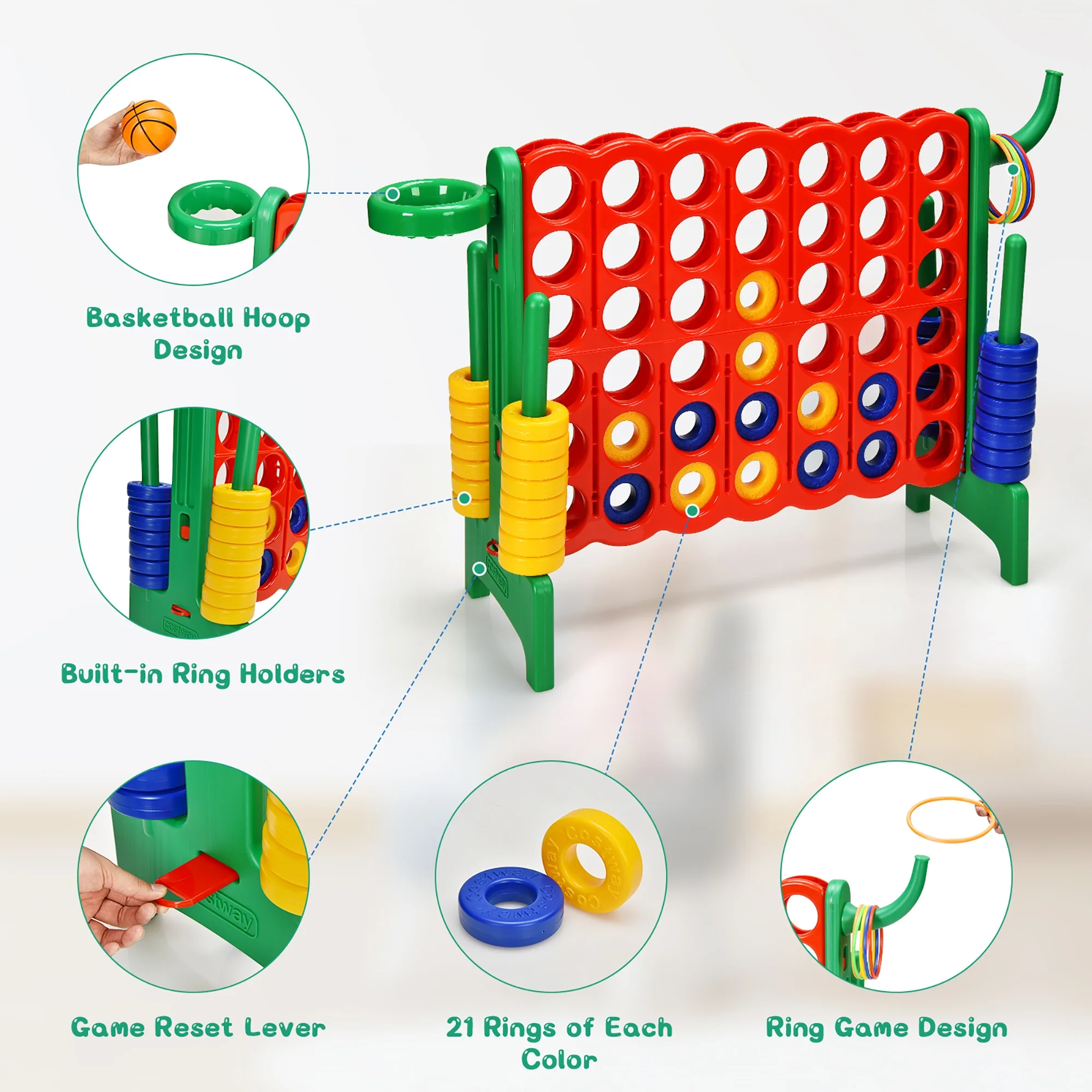Costway Giant 4 in A Row Jumbo 4-to-Score Game Set W/Storage Carrying Bag for Kids Adult - Image 4
