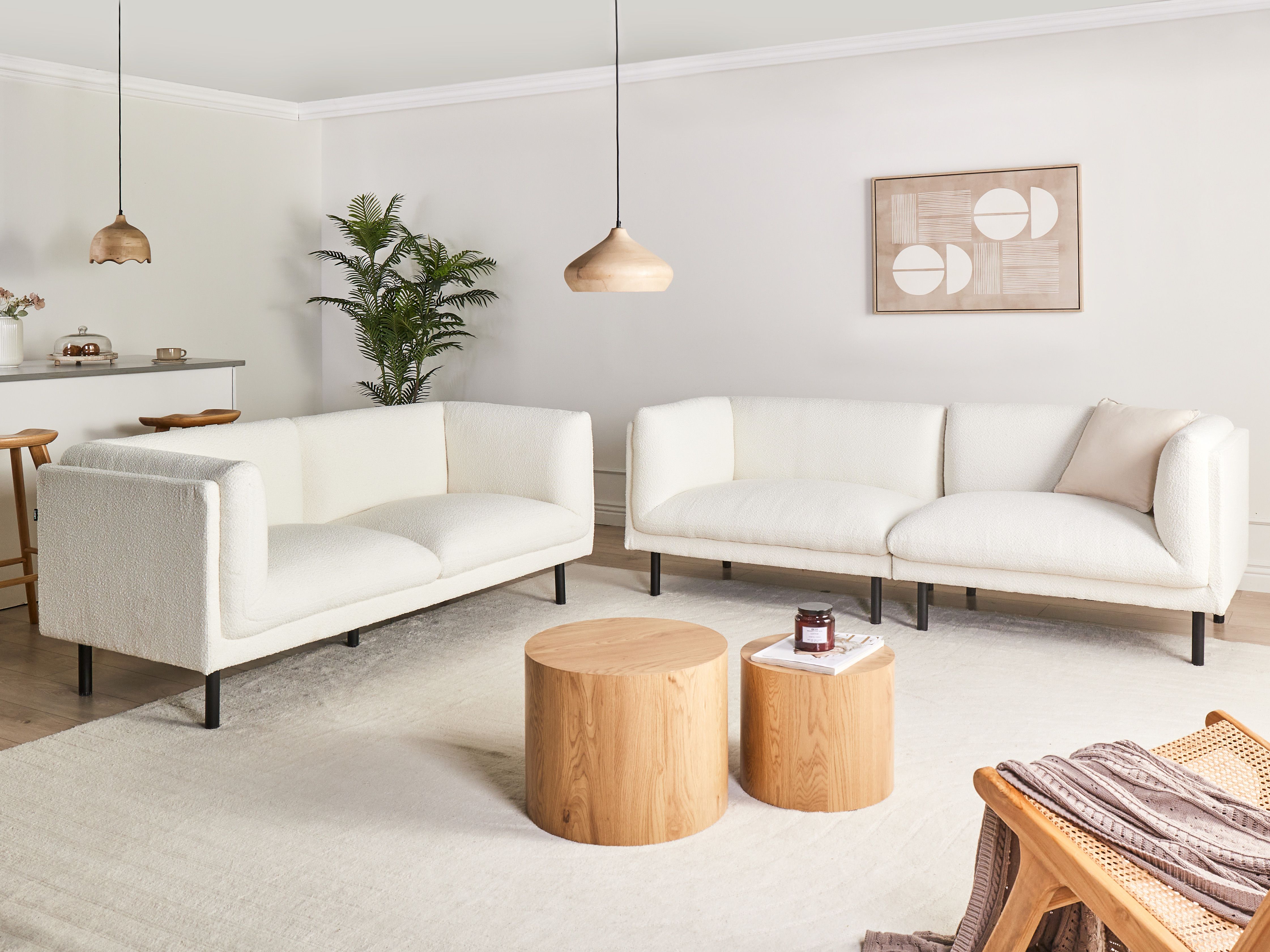 Living Room Set 5 Seater VORGOD Boucle Off-White