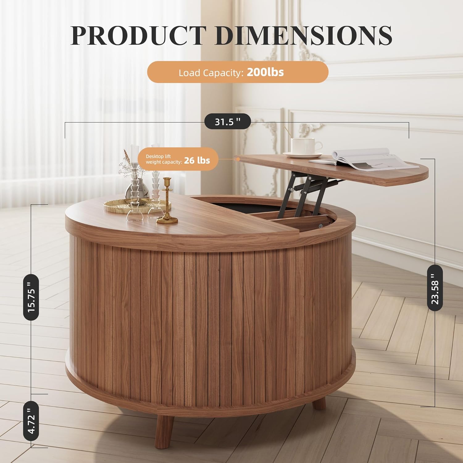 Easyego Lift Top Coffee Table for Small Spaces, 31.5