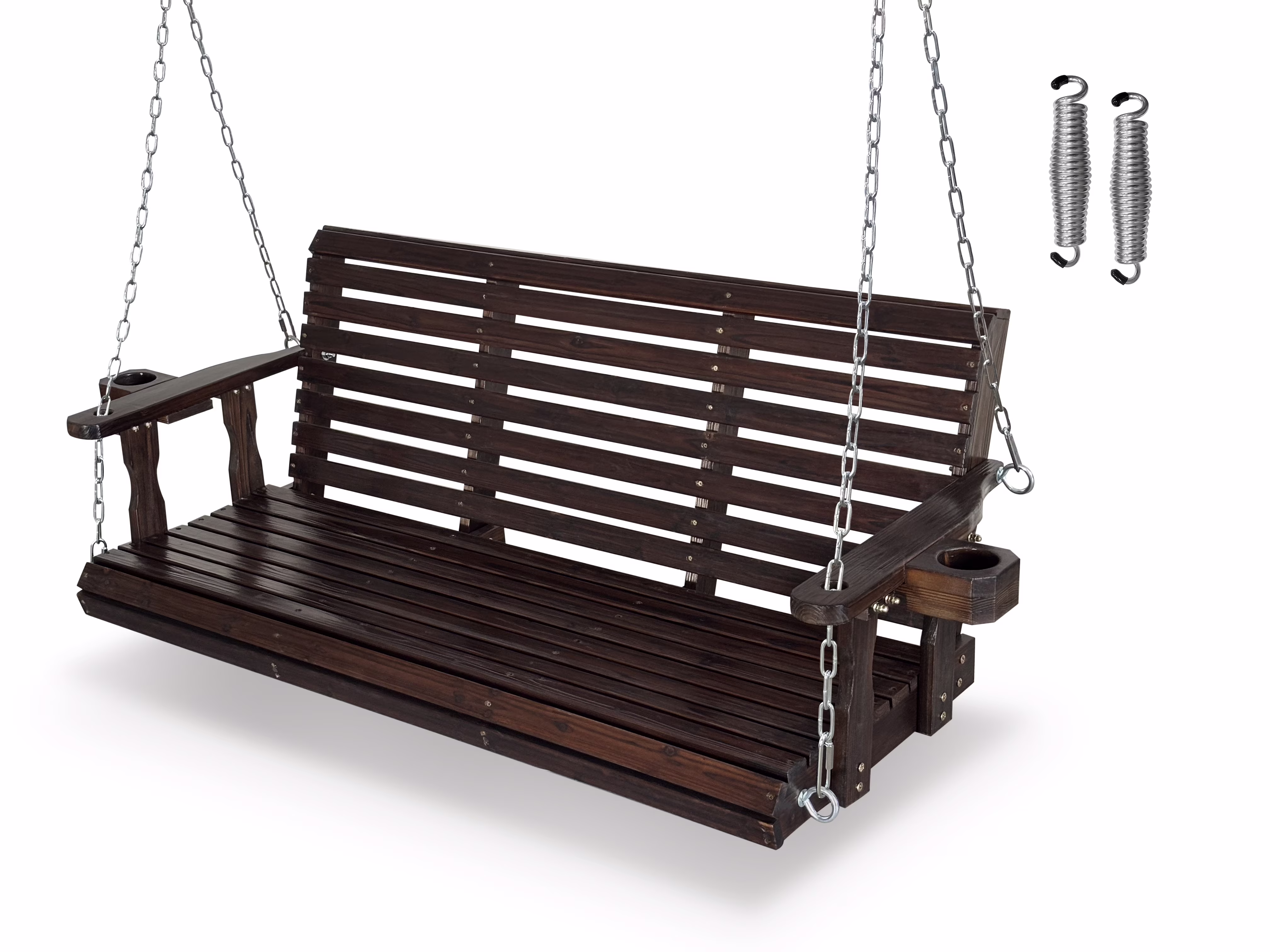 Fortune Candy 3 Person Outdoor Wood Hanging Swing, Heavy Duty 880 lbs Wood Porch Swing, Brown-5ft - Image 3