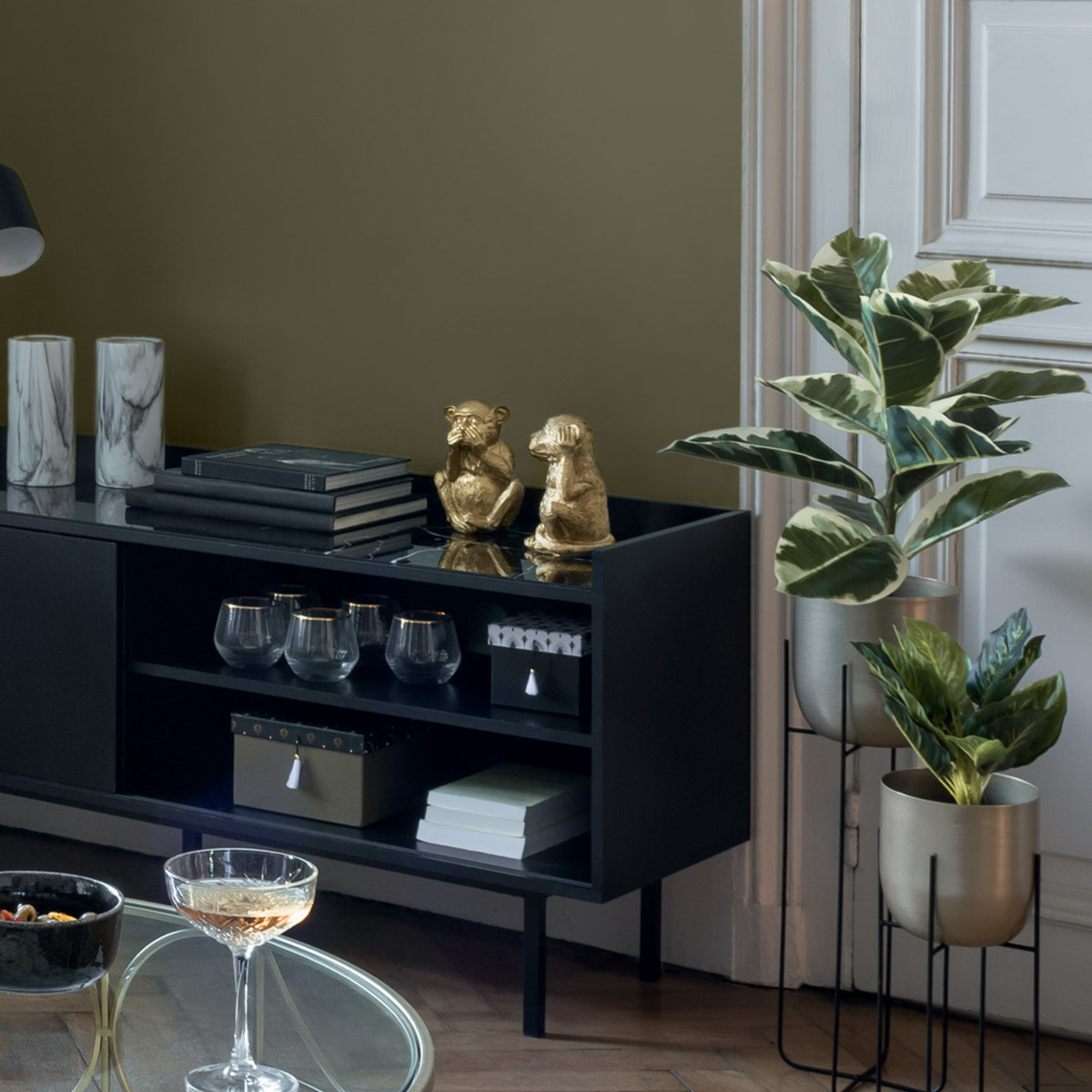 Set of 3 statues "Wisdom monkeys" Gilt, H.17 cm