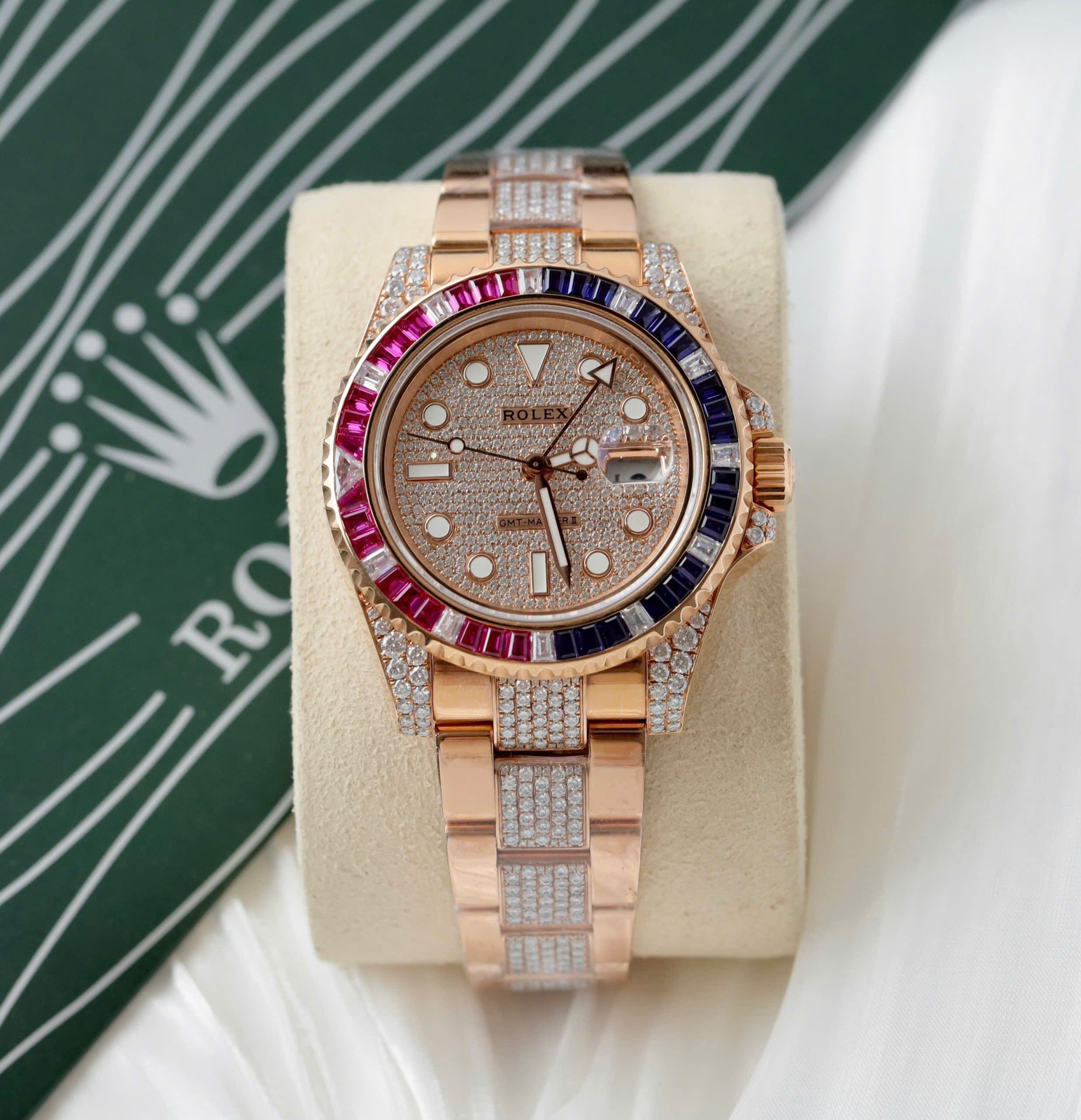 Rolex GMT-Master II 126755 SARU-DIAO Gold Wrapped Moissanite Sapphire Replica Watch 40mm - Top club