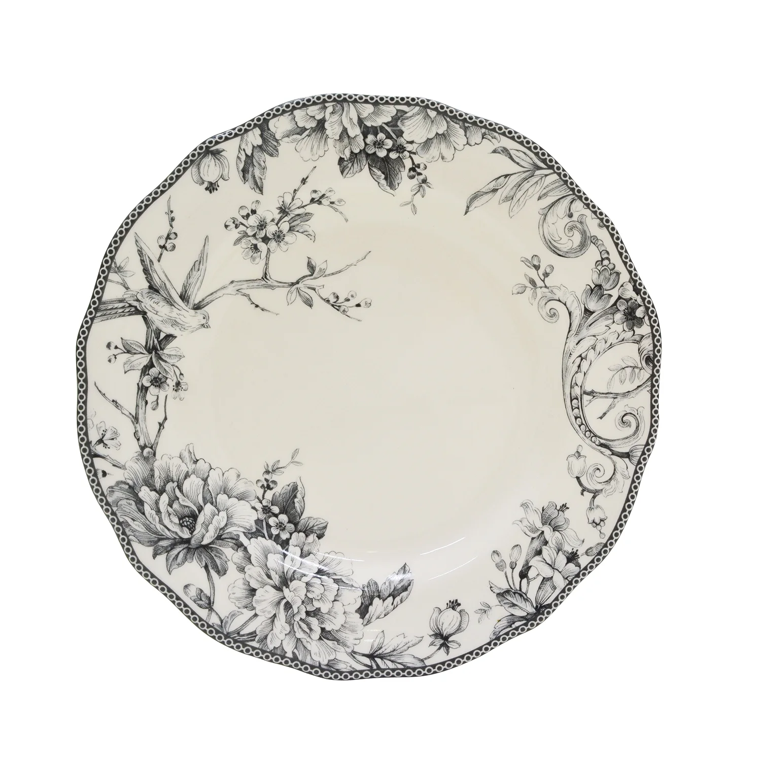 222 Fifth Adelaide Round 16-Piece Porcelain Dinnerware Set, Black Toile - Image 19