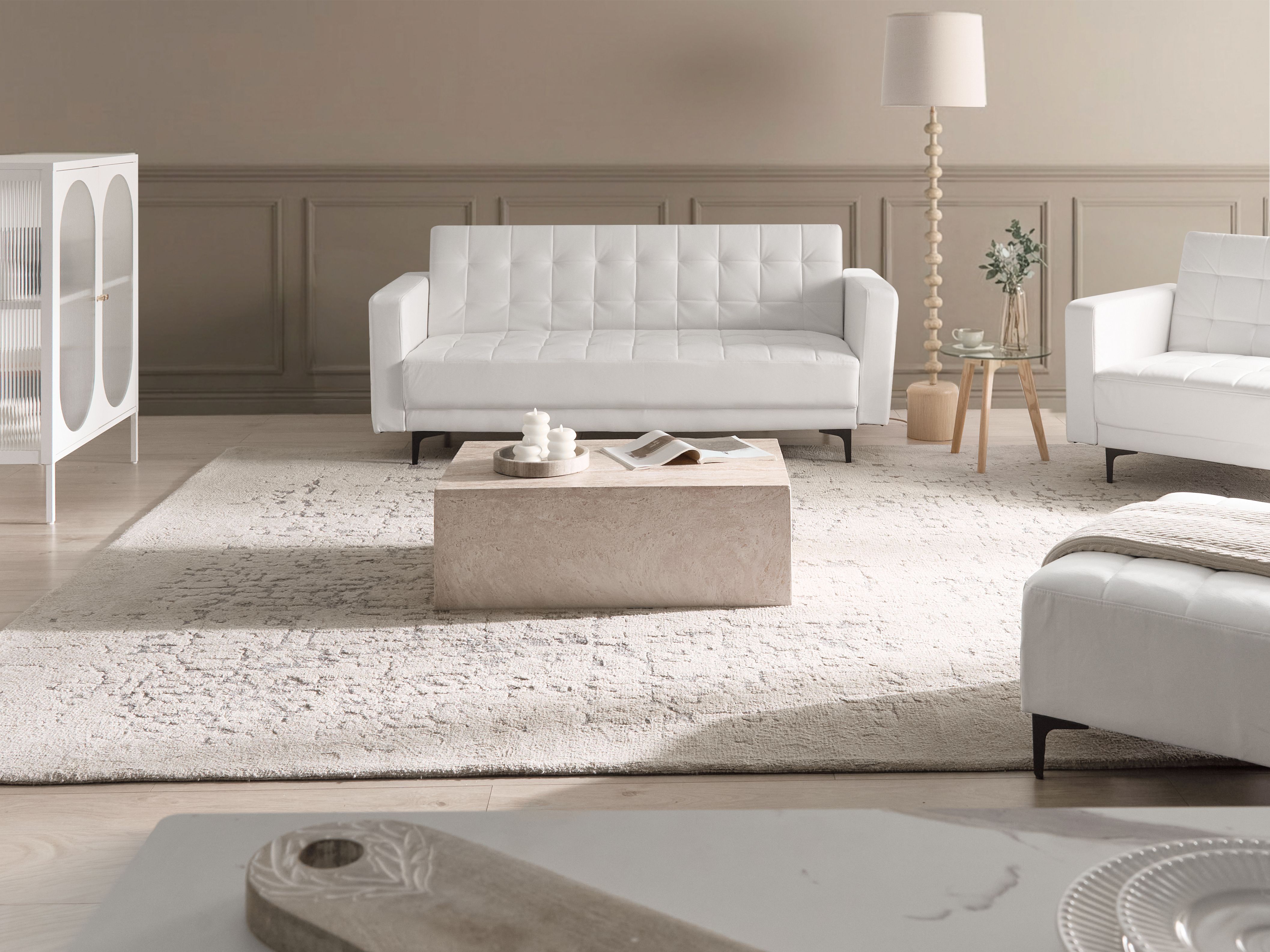 Sofa Bed 3 Seater ABERDEEN Faux Leather White