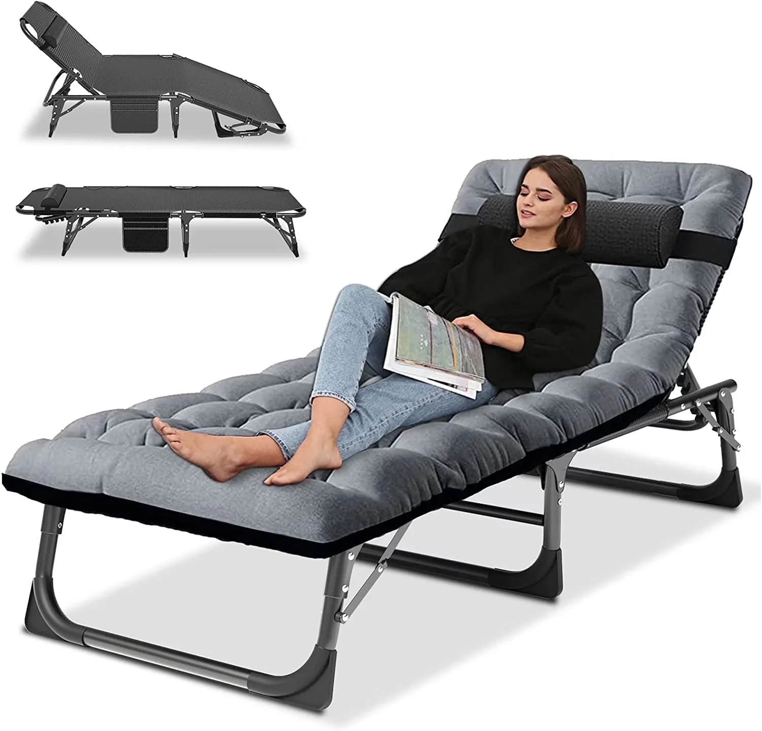 Slsy 5-Position Adjustable Folding Lounge Chair And Cot - 75.2" x 25.6" x 11.8" - Image 7 Slsy 5-Position Adjustable Folding Lounge Chair And Cot - 75.2" x 25.6" x 11.8" - Image 7