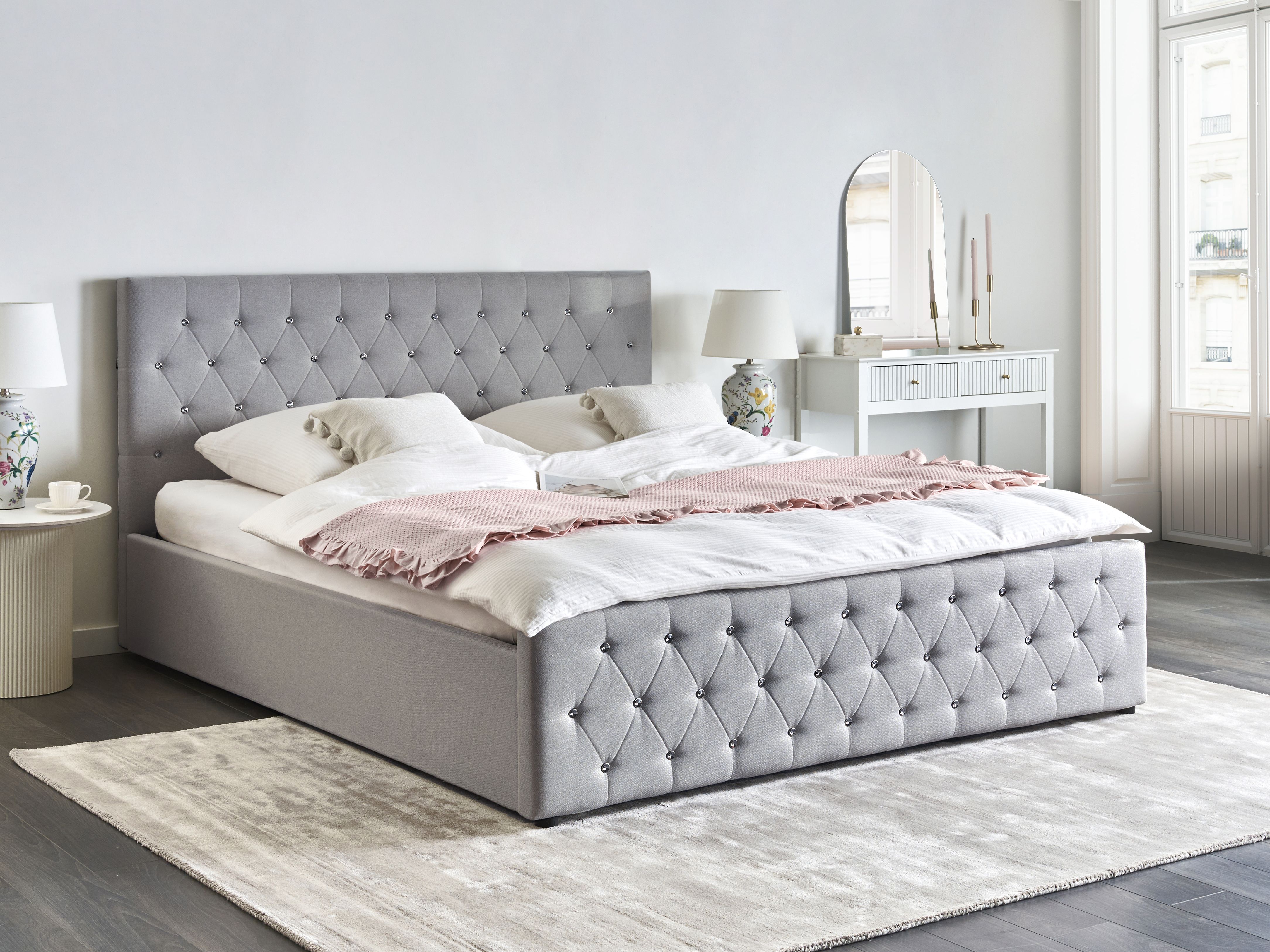 Ottoman Bed Fabric AMIENS 180 x 200 cm (EU Super King) Light Grey