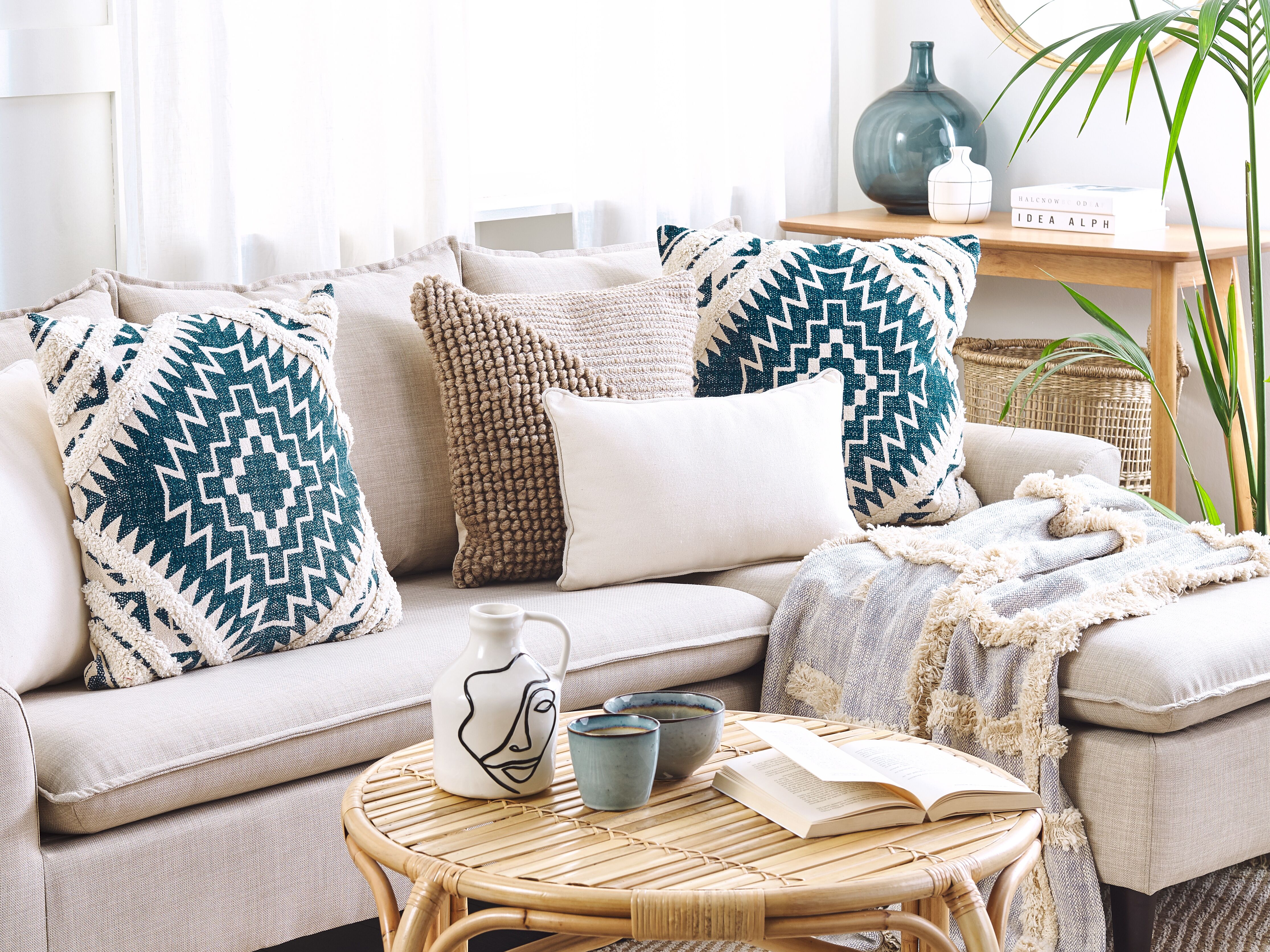 Set of 2 Decorative Cushions SAFI Cotton 50 x 50 cm Blue Geometric Pattern